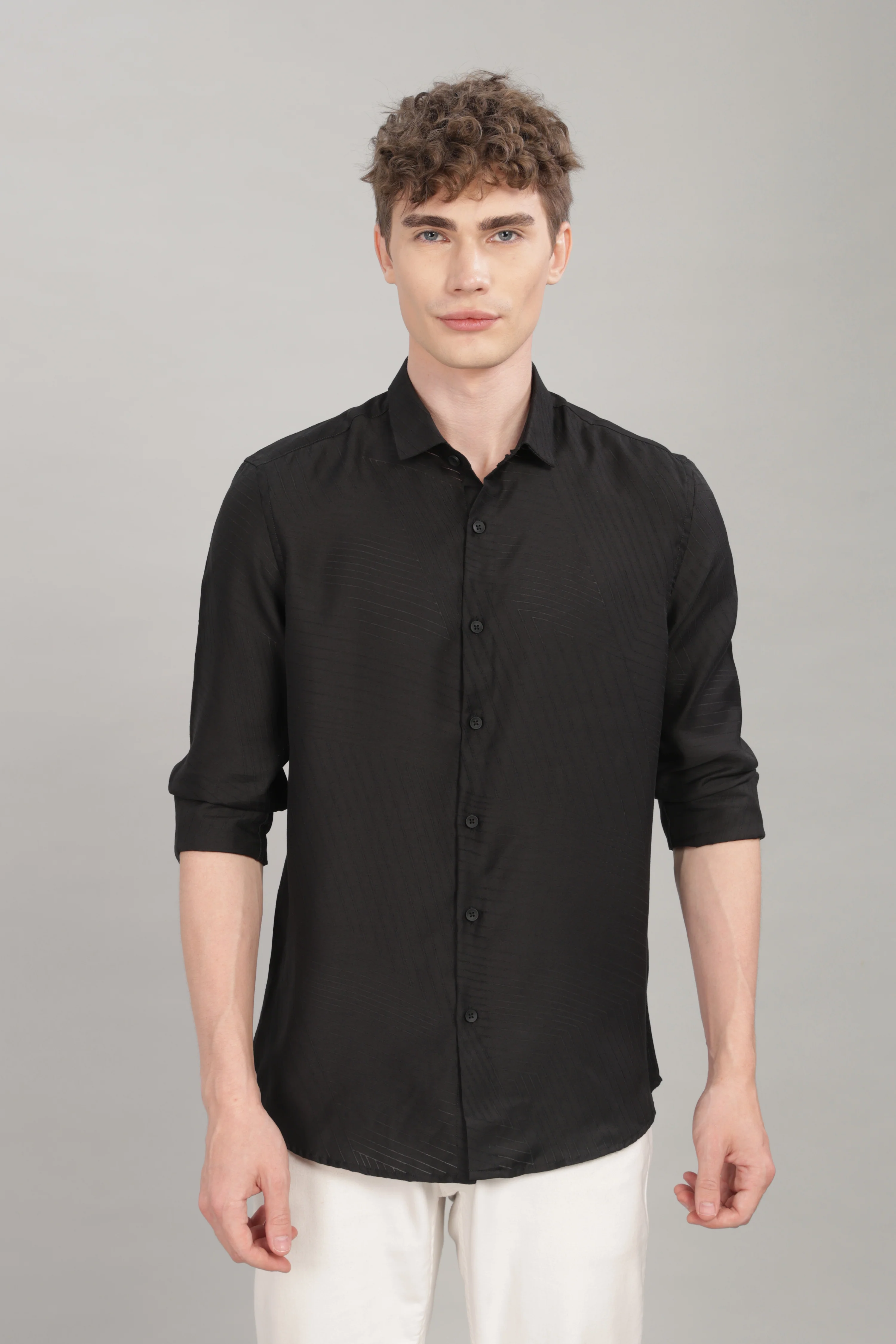 Men Black Slim Fit Shirt - Image 2