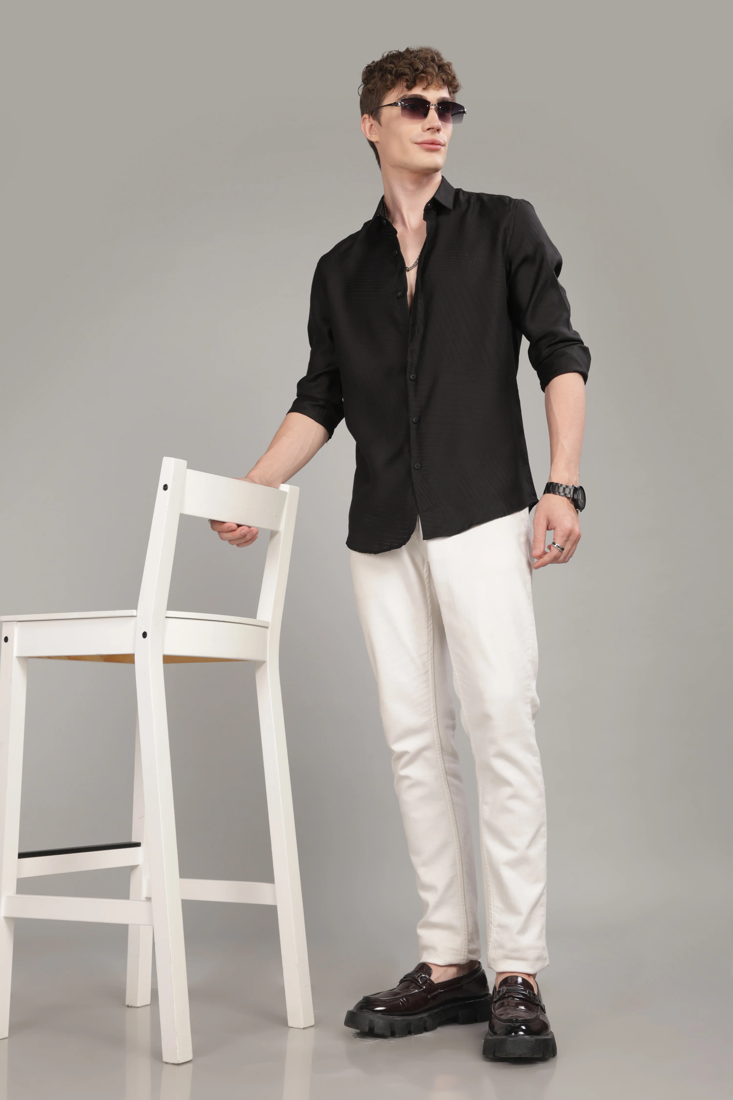 Men Black Slim Fit Shirt - Image 4