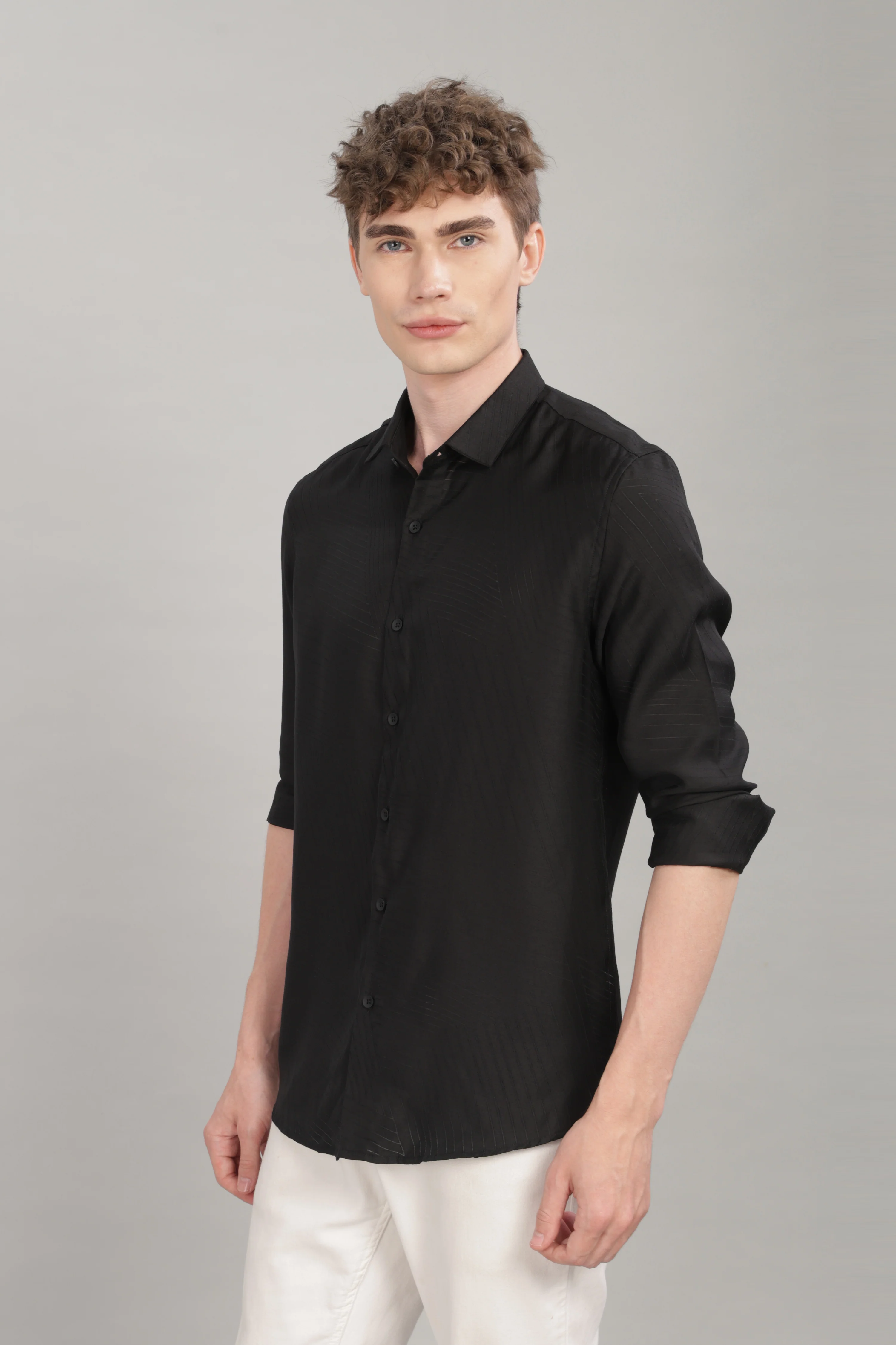 Men Black Slim Fit Shirt - Image 5
