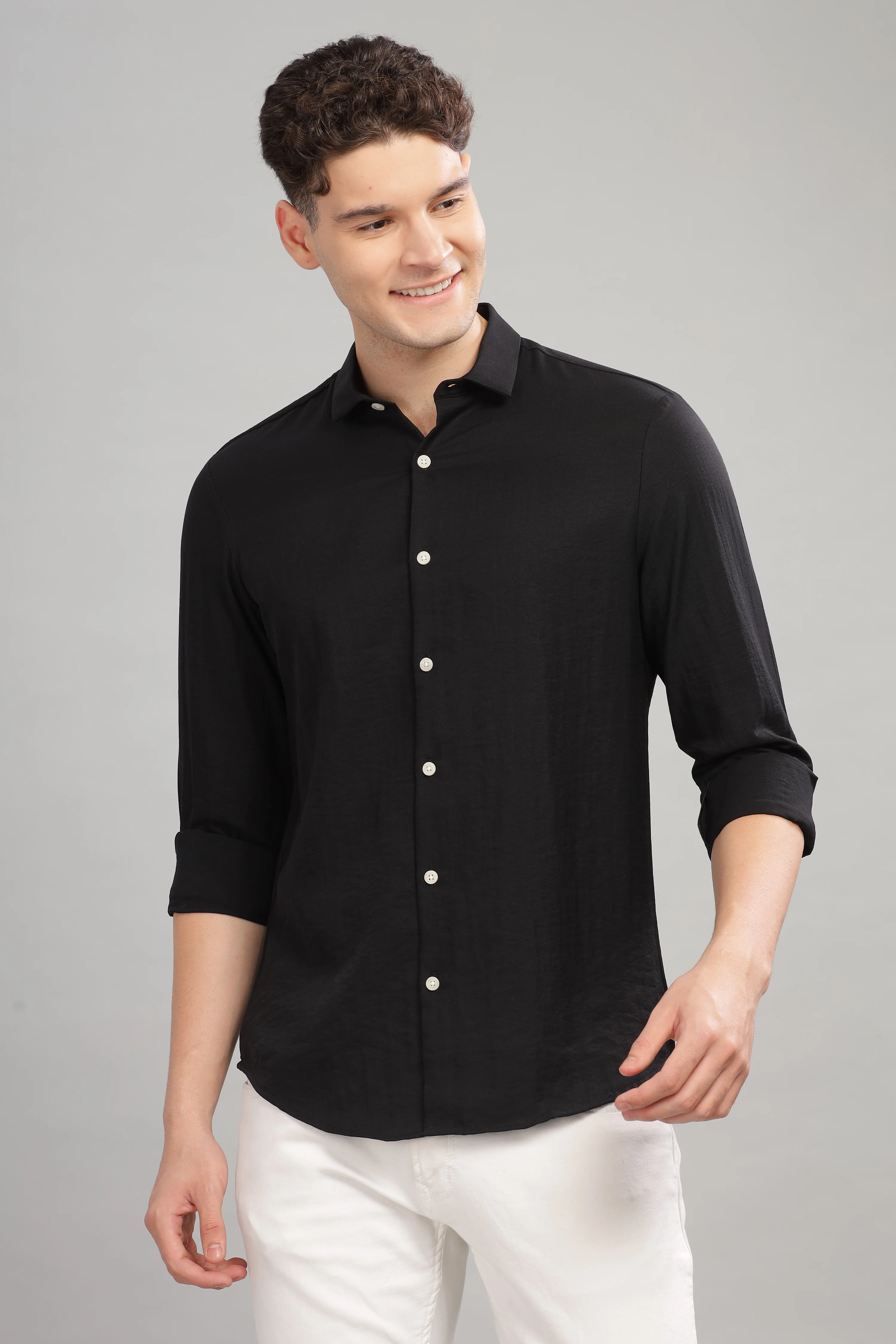 Men Black Slim Fit Shirt - Image 2