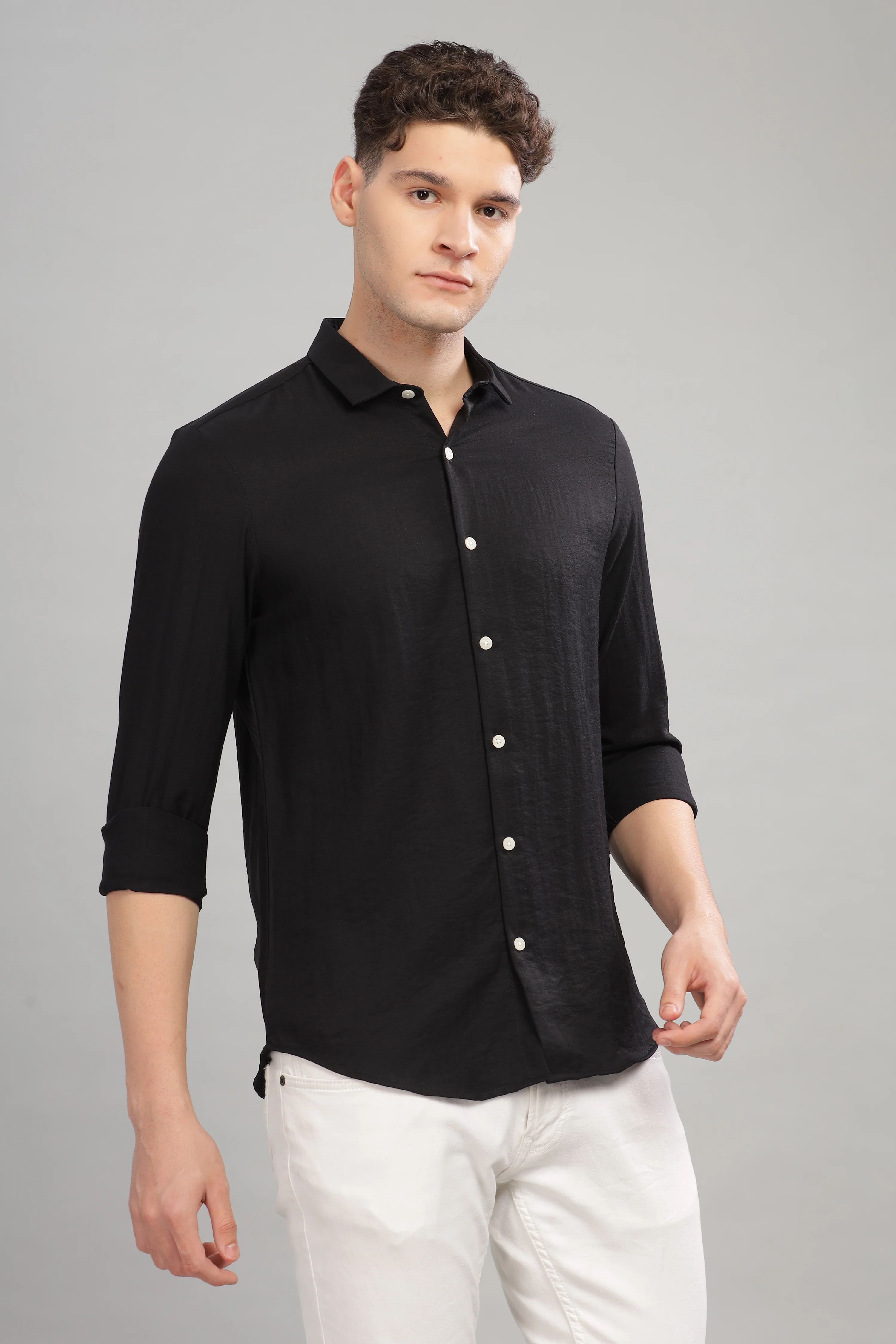 Men Black Slim Fit Shirt - Image 5