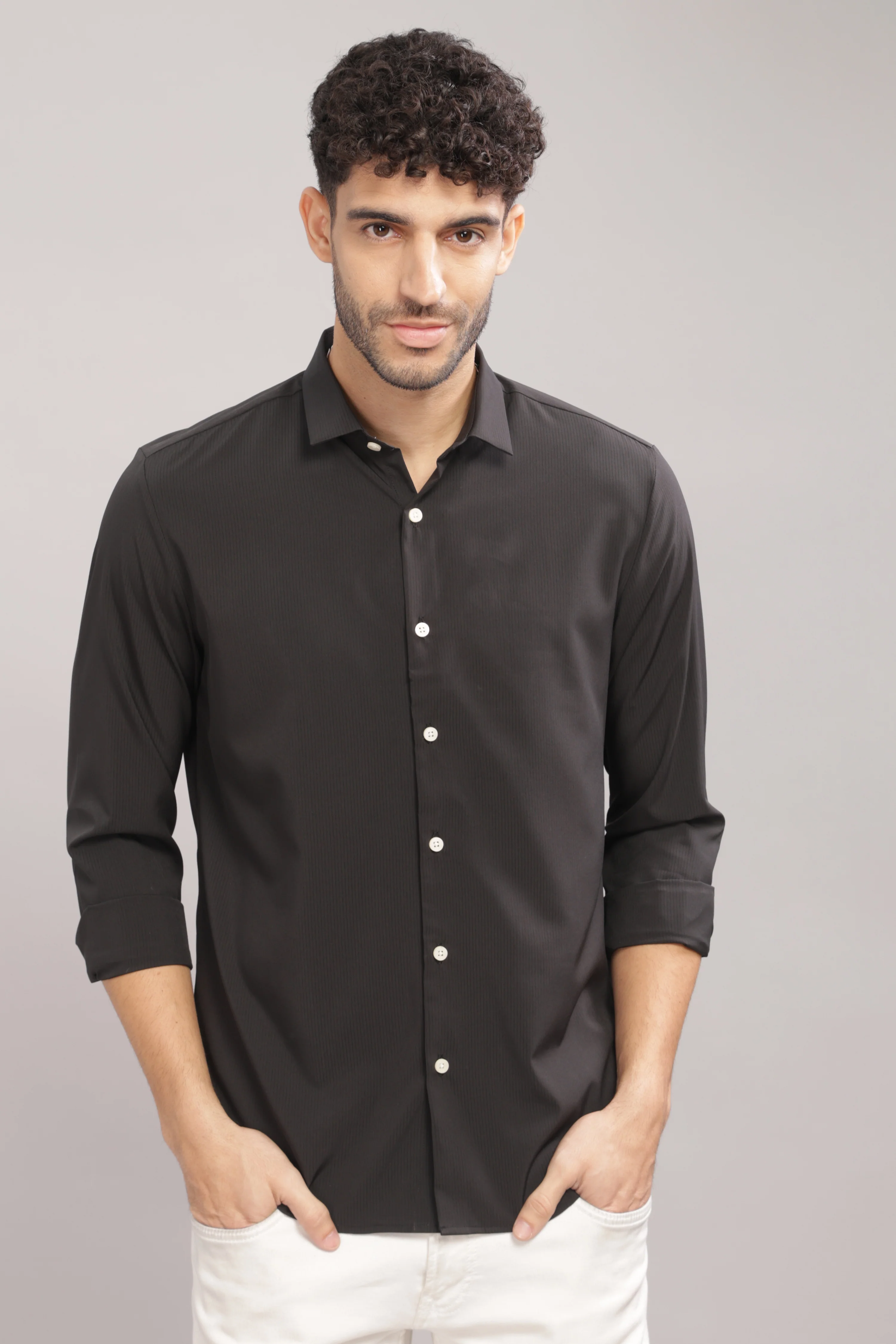 Men Black Slim Fit Shirt - Image 2