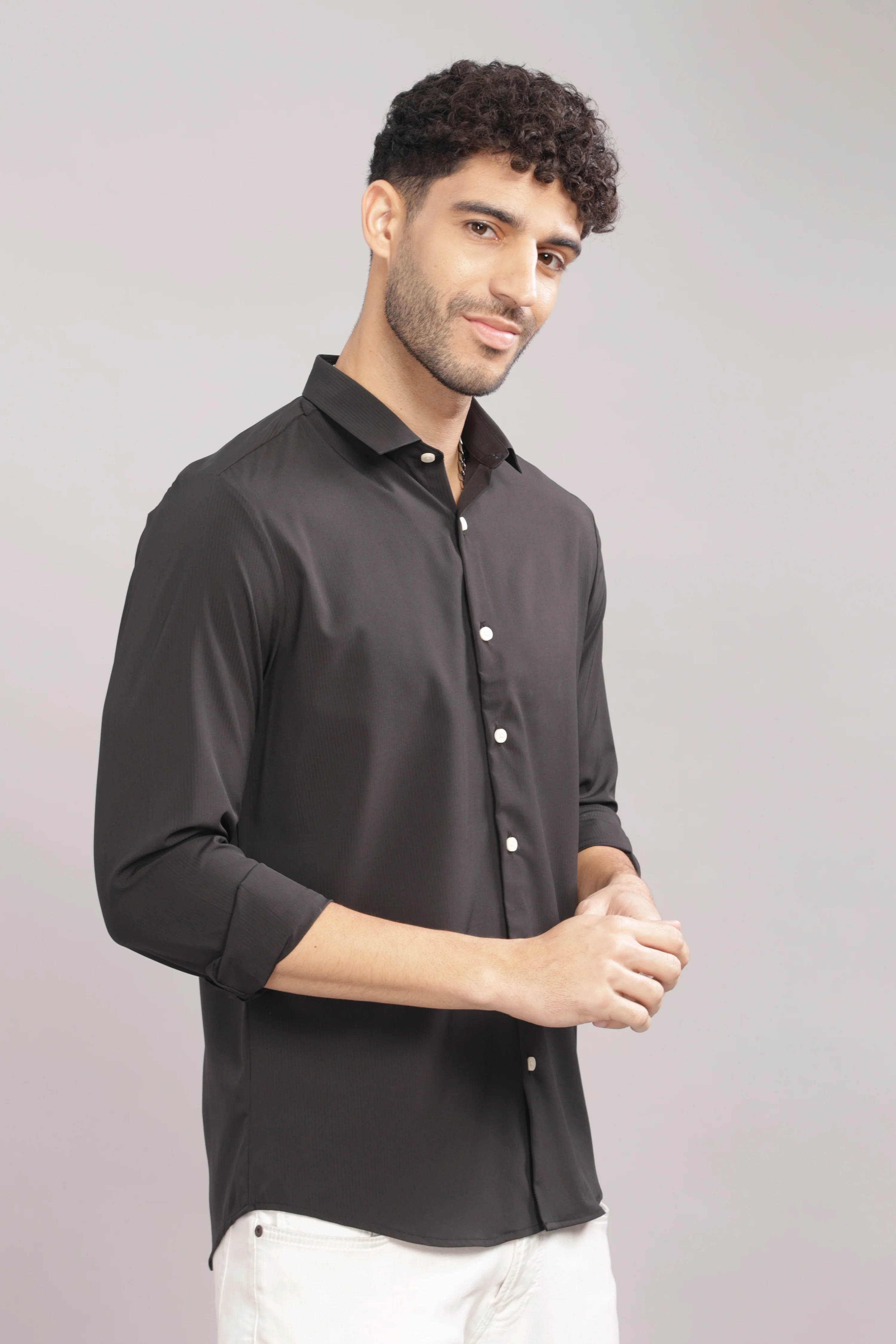 Men Black Slim Fit Shirt - Image 5