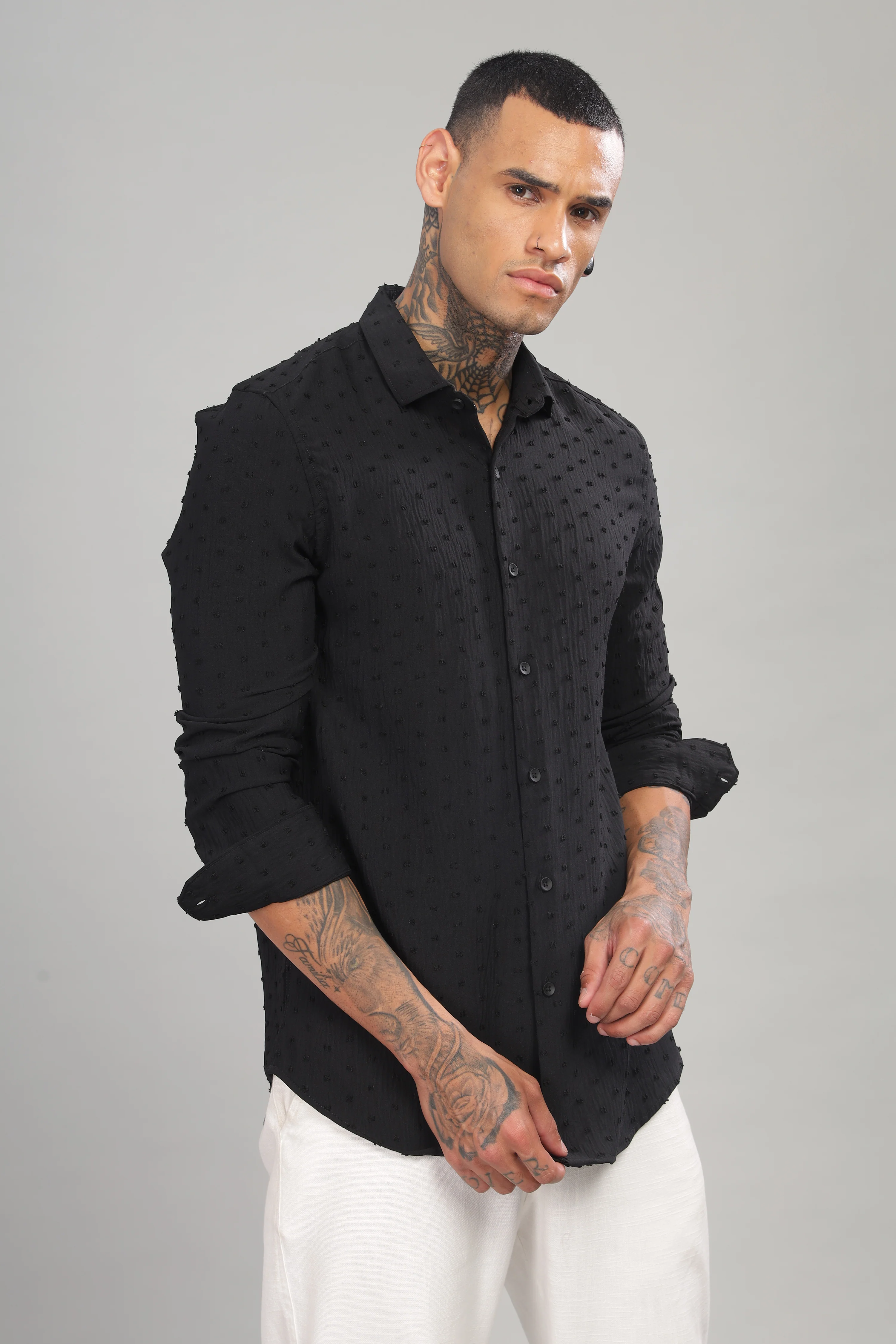 Men Black Slim Fit Shirt - Image 5