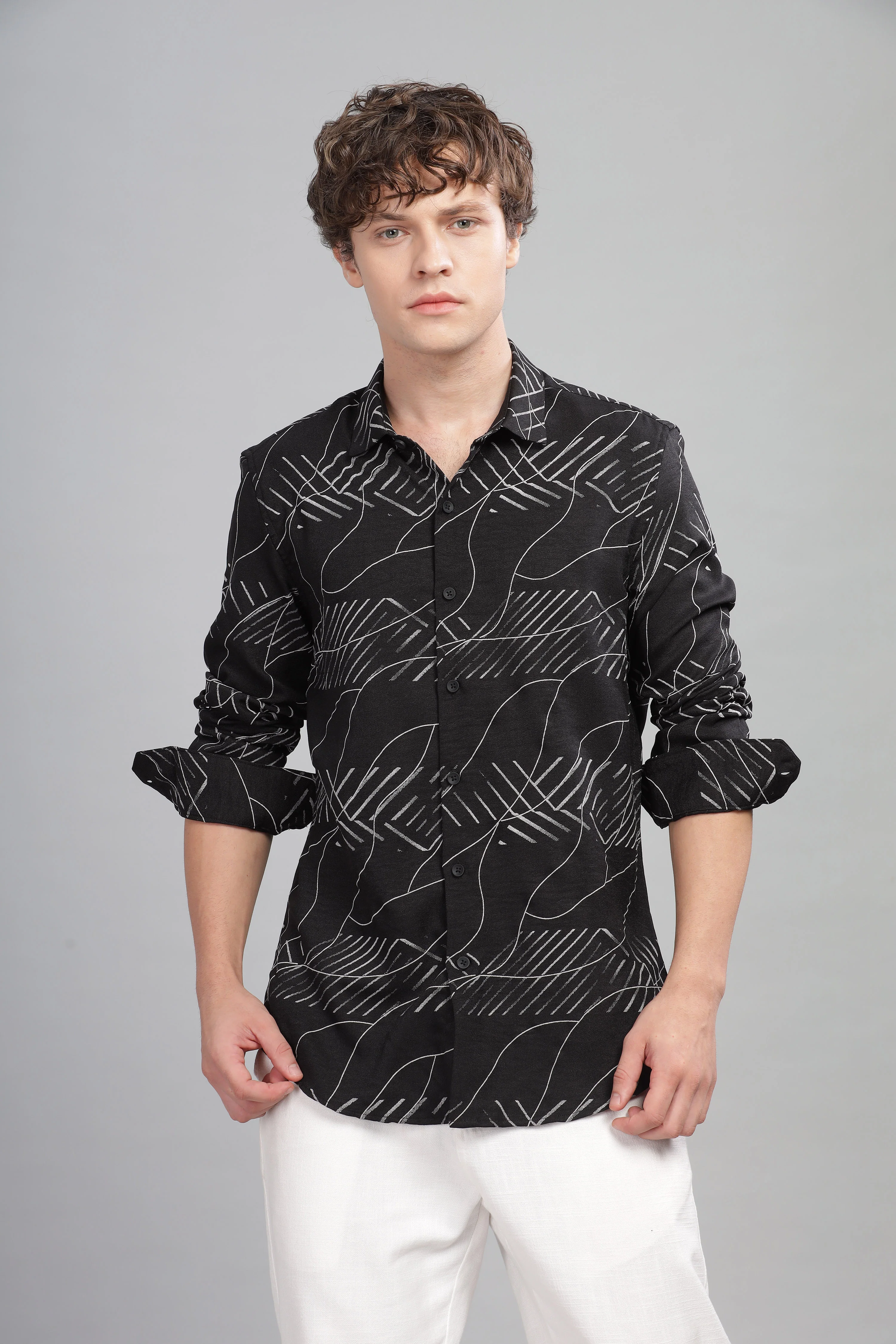 Men Black Slim Fit Shirt - Image 2