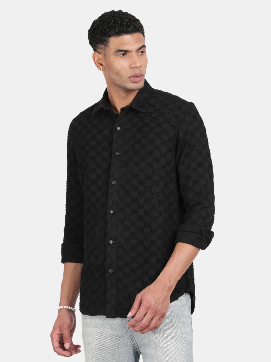 Men Black Slim Fit Spread Collar Full Sleeve Casual Shirt - Image 2