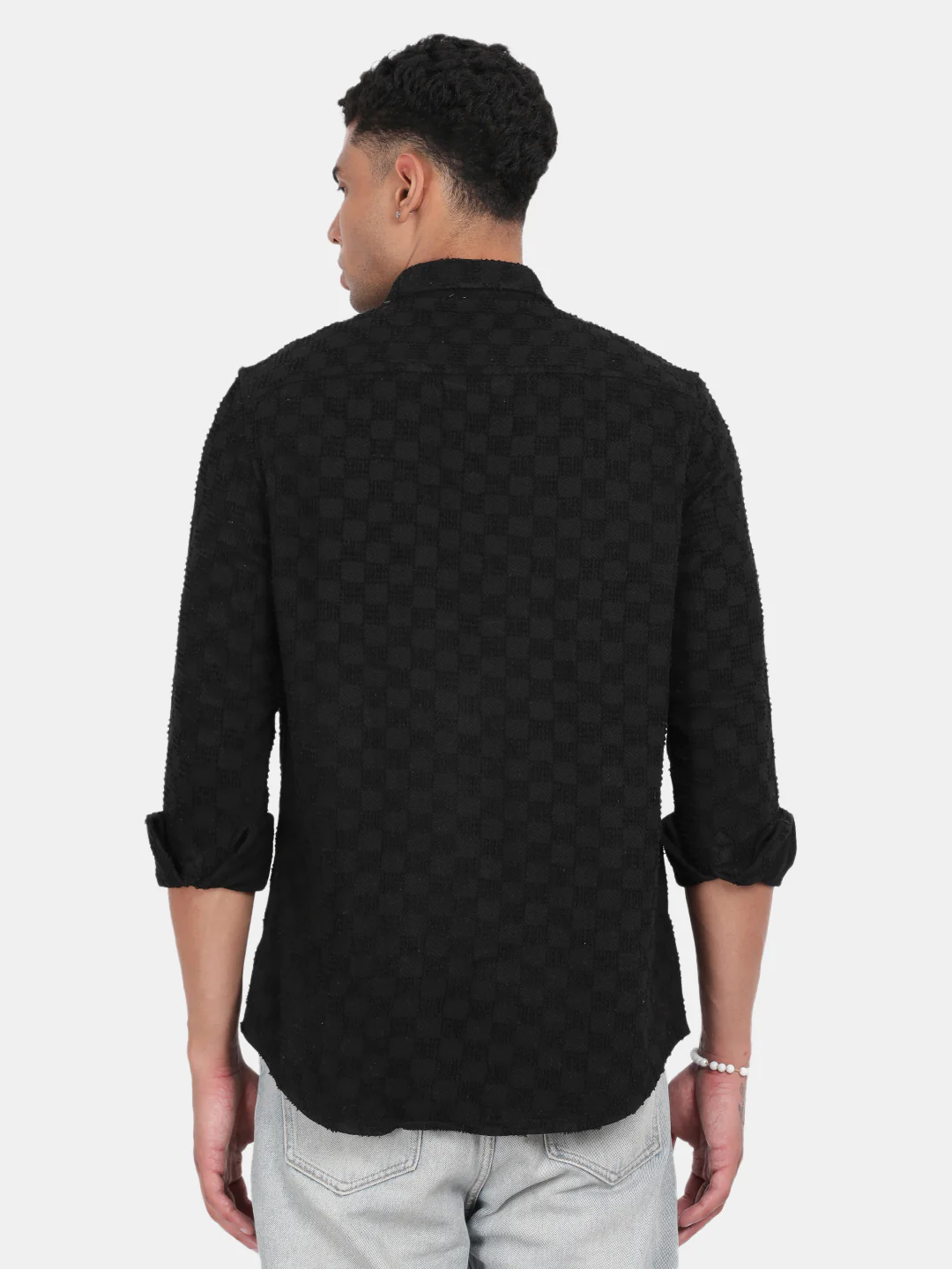 Men Black Slim Fit Spread Collar Full Sleeve Casual Shirt - Image 3