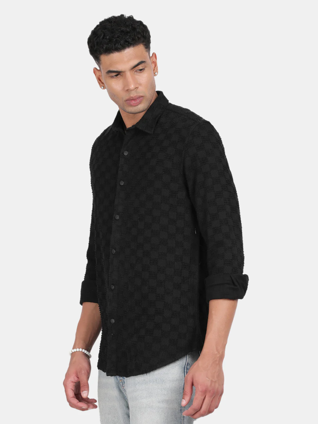 Men Black Slim Fit Spread Collar Full Sleeve Casual Shirt - Image 5