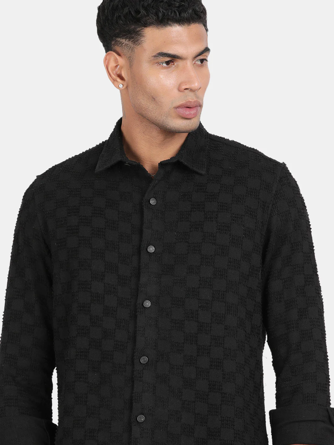 Men Black Slim Fit Spread Collar Full Sleeve Casual Shirt - Image 6