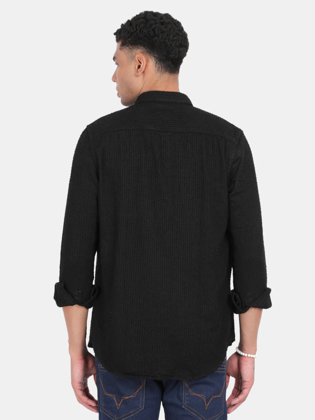 Men Black Slim Fit Spread Collar Full Sleeve Casual Shirt - Image 3