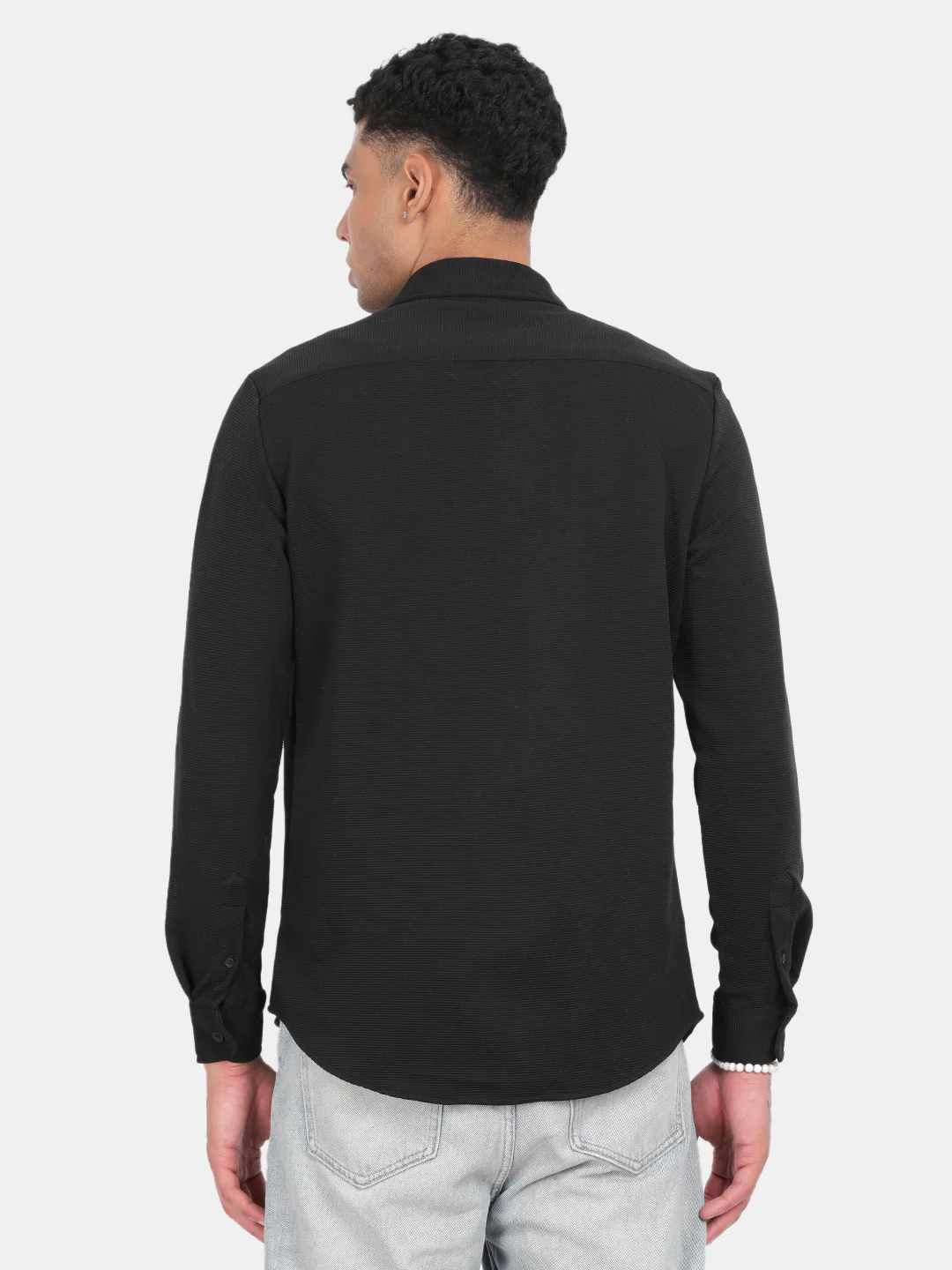 Men Black Slim Fit Spread Collar Full Sleeve Casual Shirt - Image 3