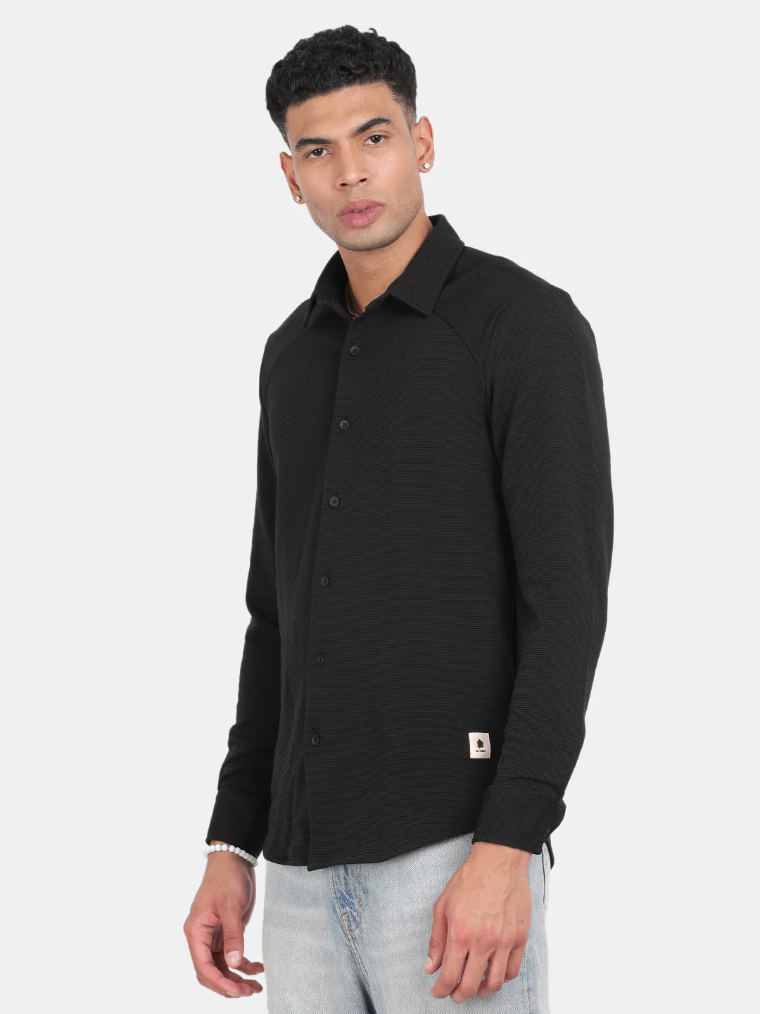 Men Black Slim Fit Spread Collar Full Sleeve Casual Shirt - Image 5