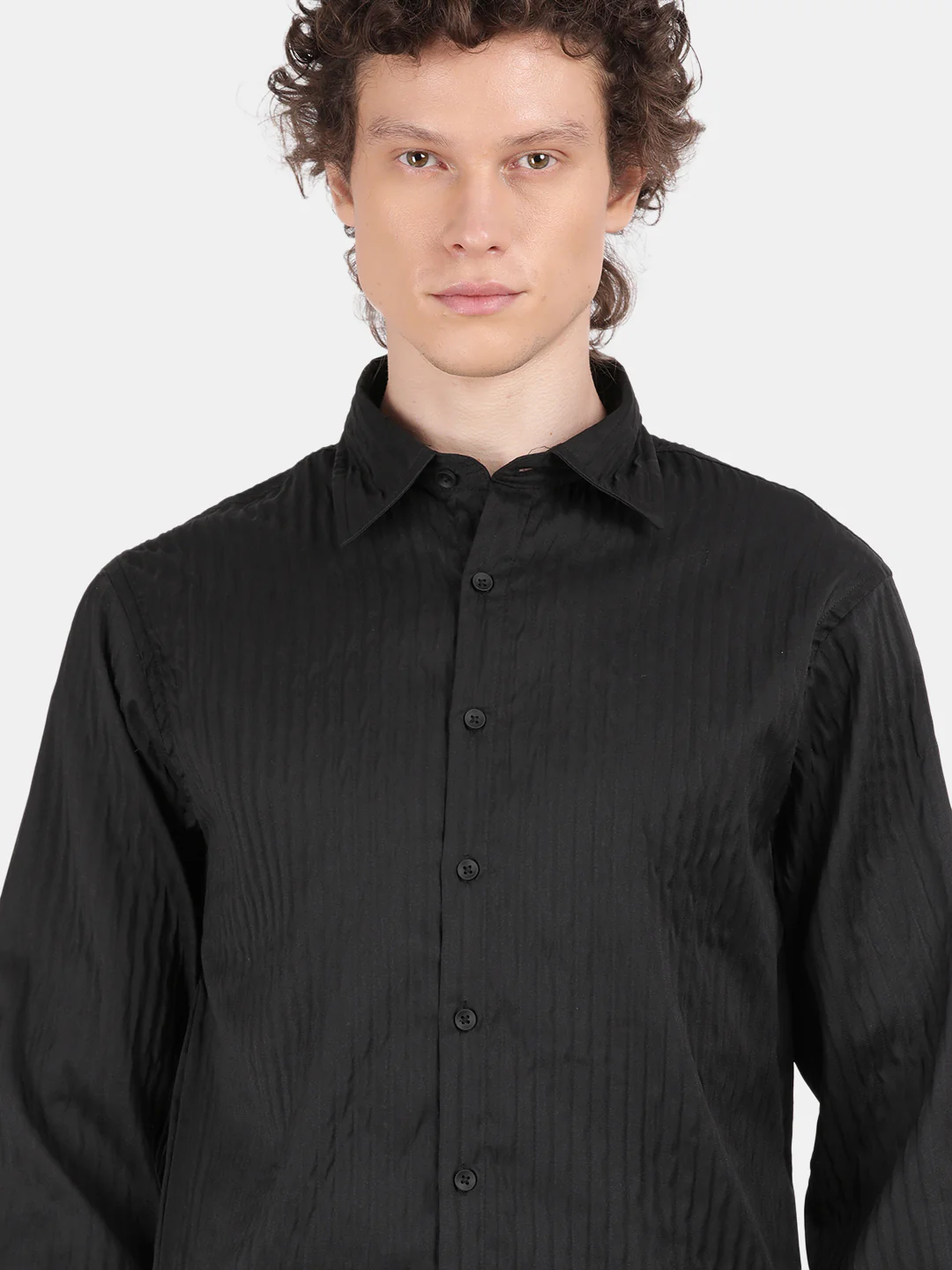 Men Black Slim Fit Spread Collar Full Sleeve Casual Shirt - Image 6