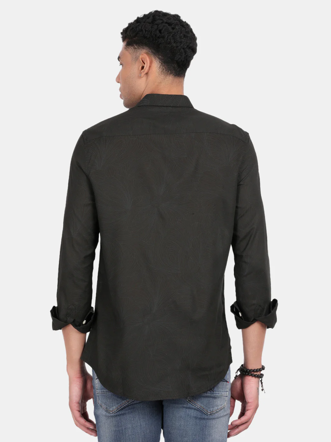 Men Black Slim Fit Spread Collar Full Sleeve Casual Shirt - Image 3