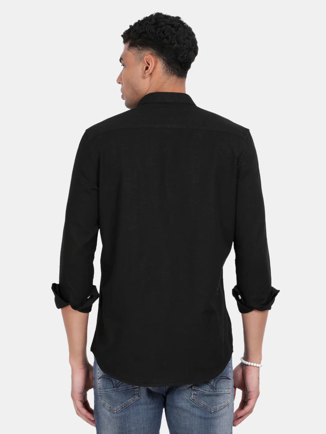Men Black Slim Fit Spread Collar Full Sleeve Casual Shirt - Image 3