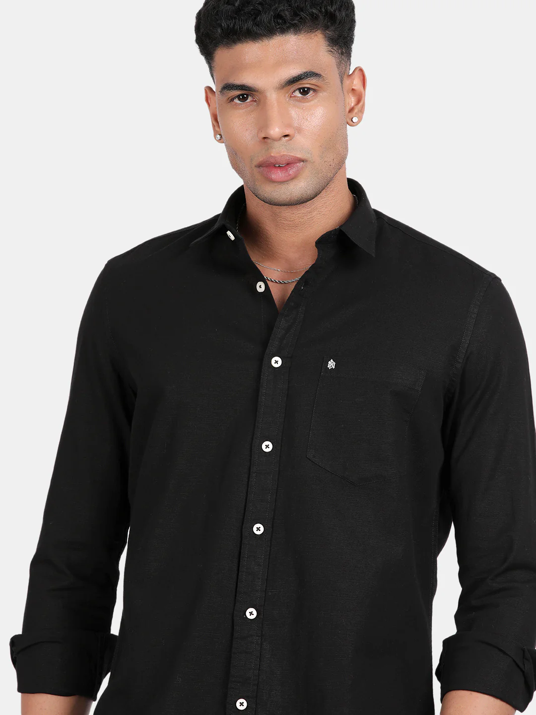 Men Black Slim Fit Spread Collar Full Sleeve Casual Shirt - Image 6