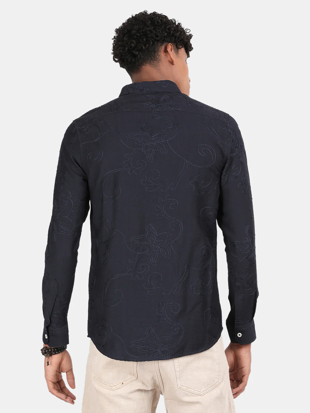 Men Black Slim Fit Spread Collar Full Sleeve Casual Shirt - Image 3