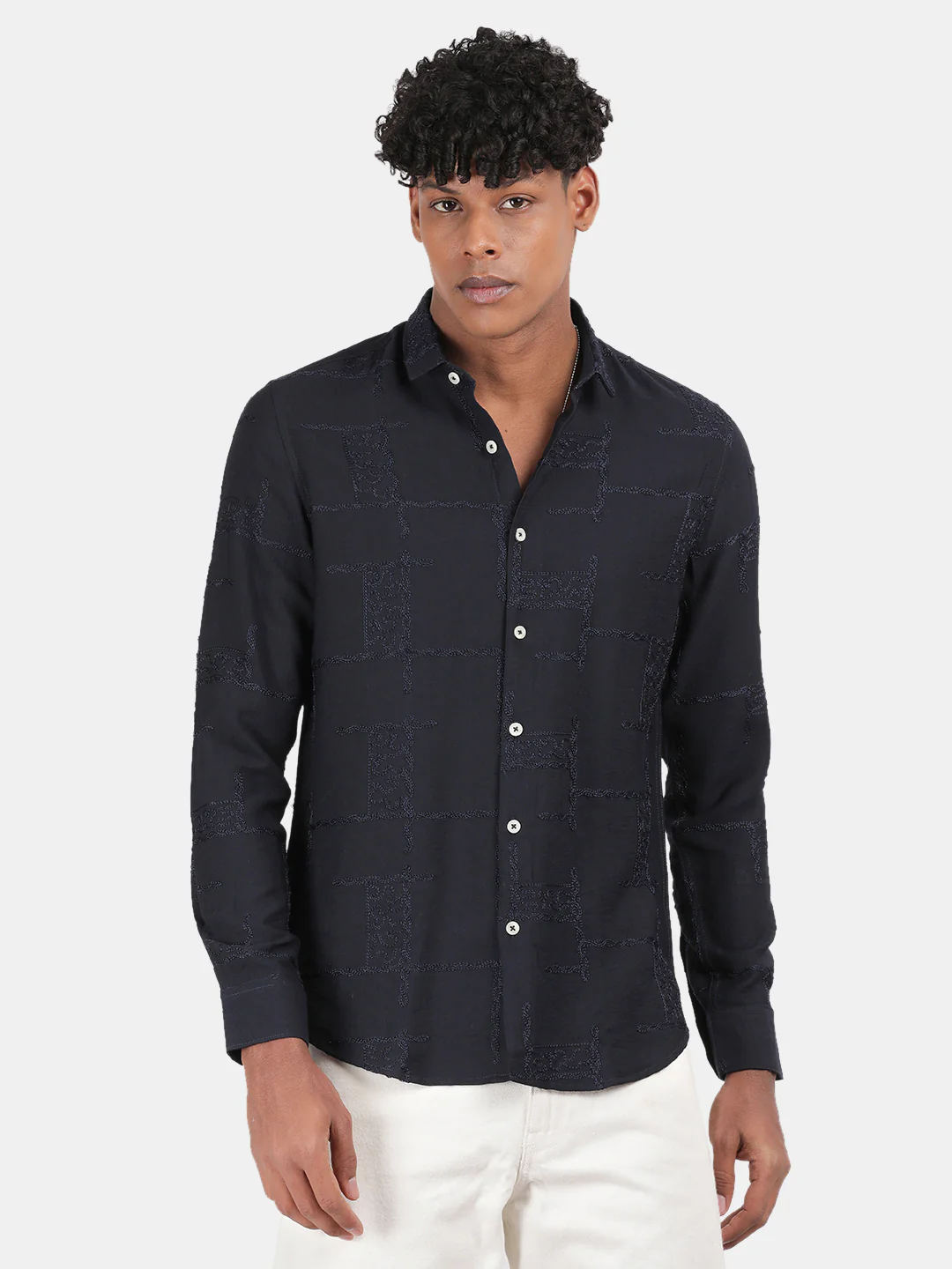 Men Black Slim Fit Spread Collar Full Sleeve Casual Shirt - Image 2