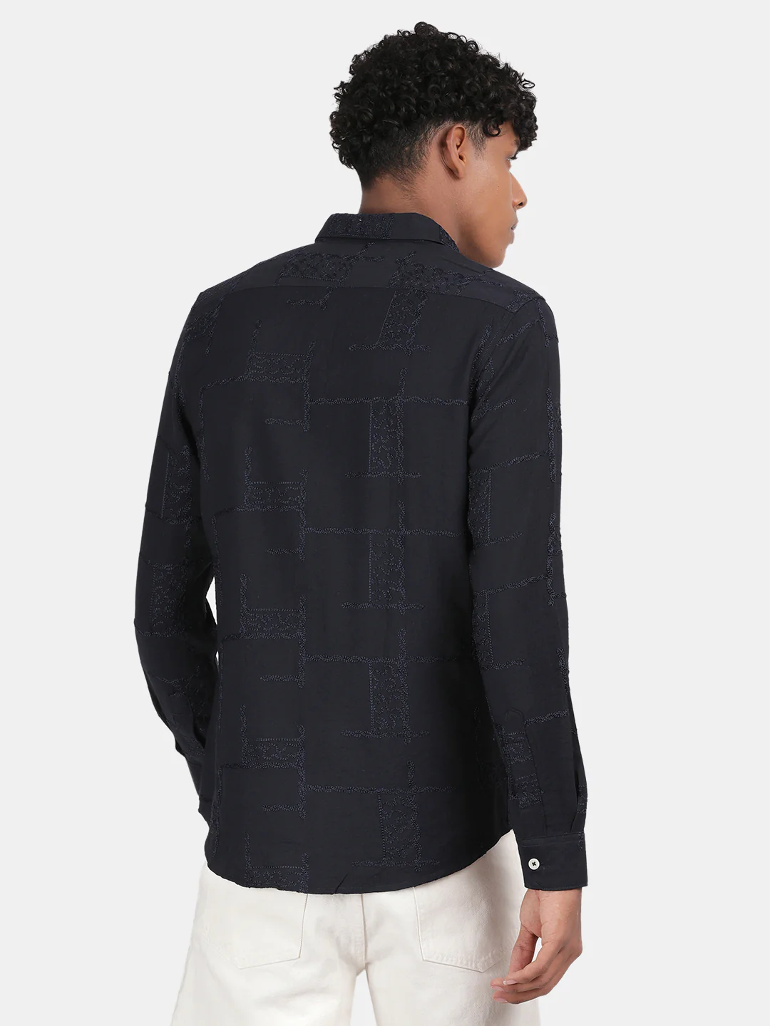 Men Black Slim Fit Spread Collar Full Sleeve Casual Shirt - Image 3
