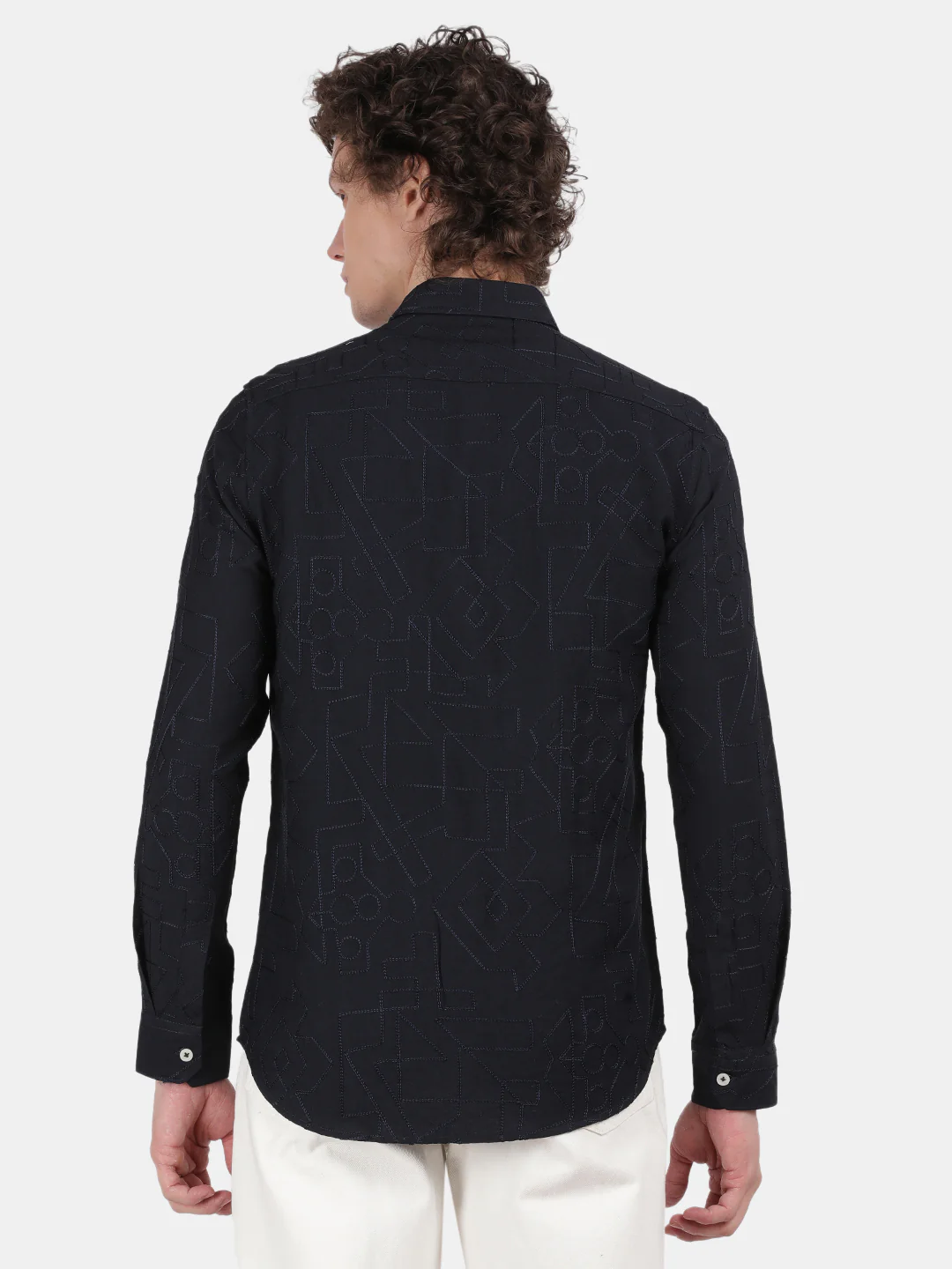 Men Black Slim Fit Spread Collar Full Sleeve Casual Shirt - Image 3