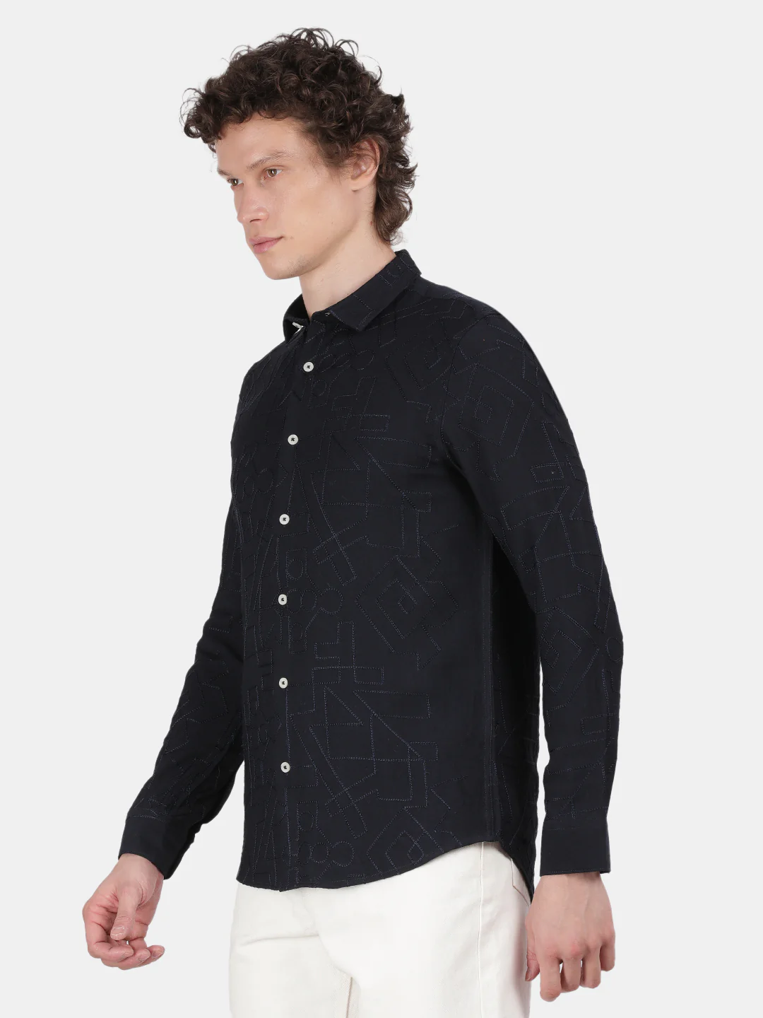 Men Black Slim Fit Spread Collar Full Sleeve Casual Shirt - Image 5