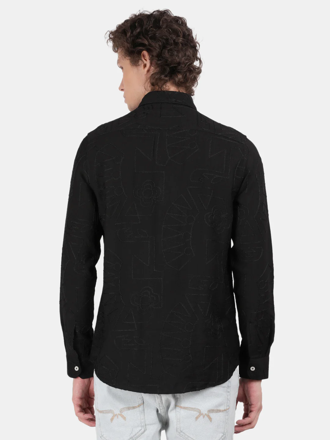 Men Black Slim Fit Spread Collar Full Sleeve Casual Shirt - Image 3
