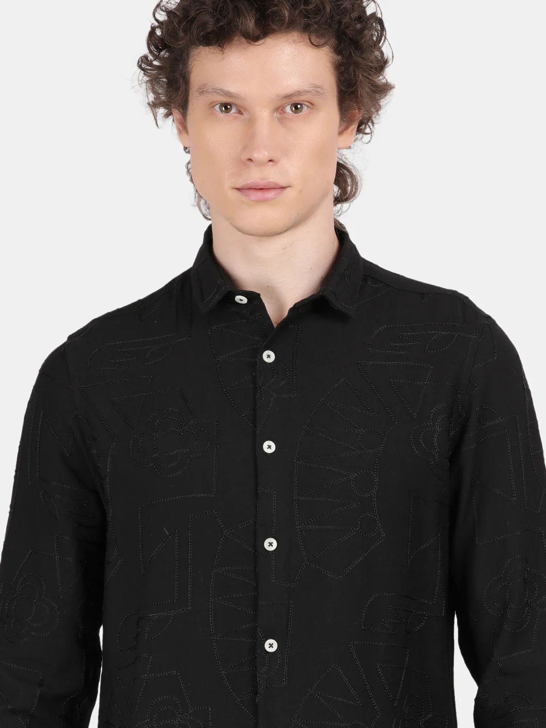 Men Black Slim Fit Spread Collar Full Sleeve Casual Shirt - Image 6