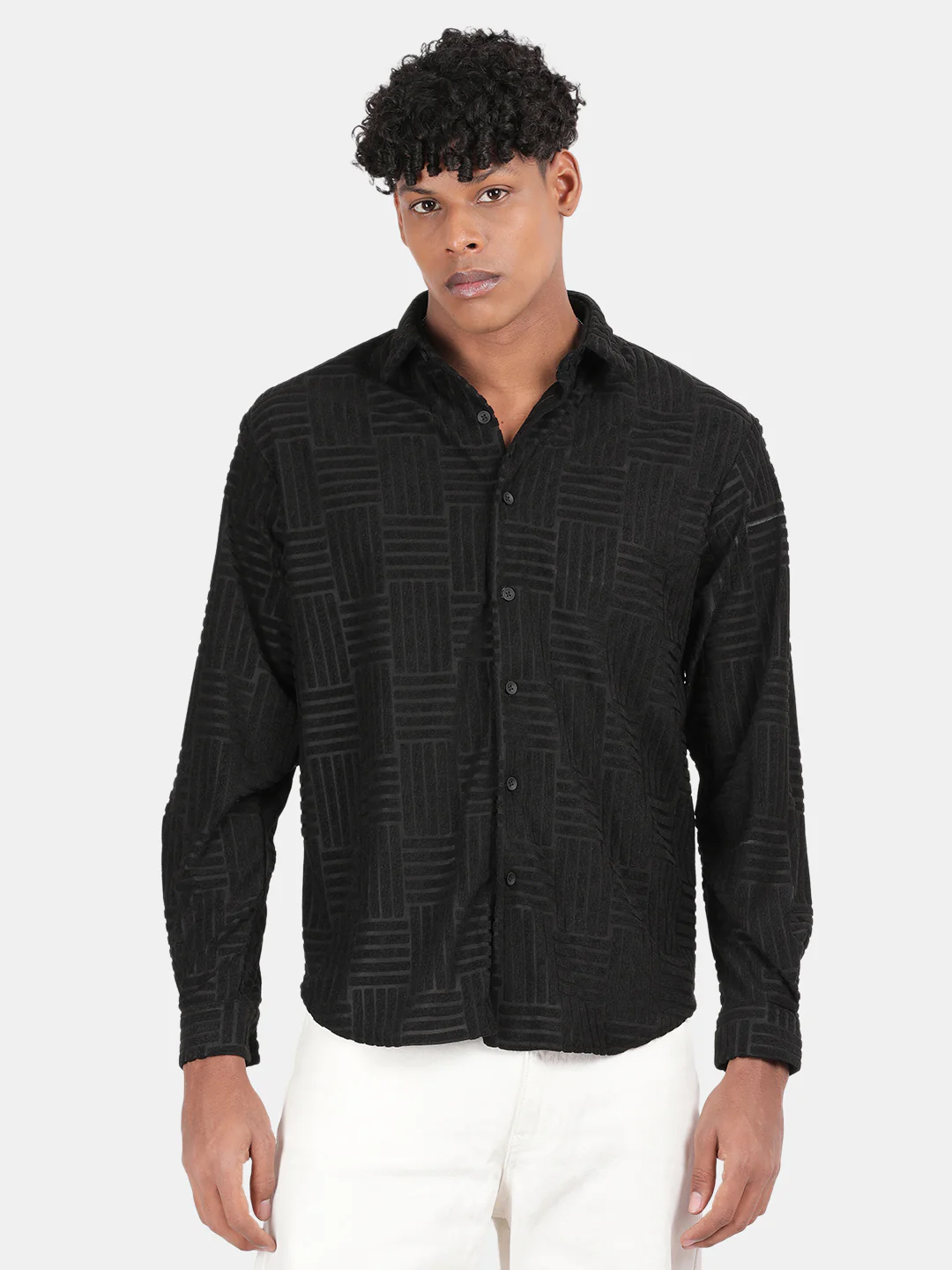 Men Black Slim Fit Spread Collar Full Sleeve Casual Shirt - Image 2