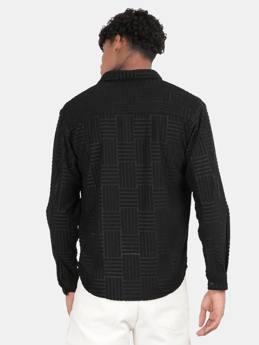 Men Black Slim Fit Spread Collar Full Sleeve Casual Shirt - Image 3