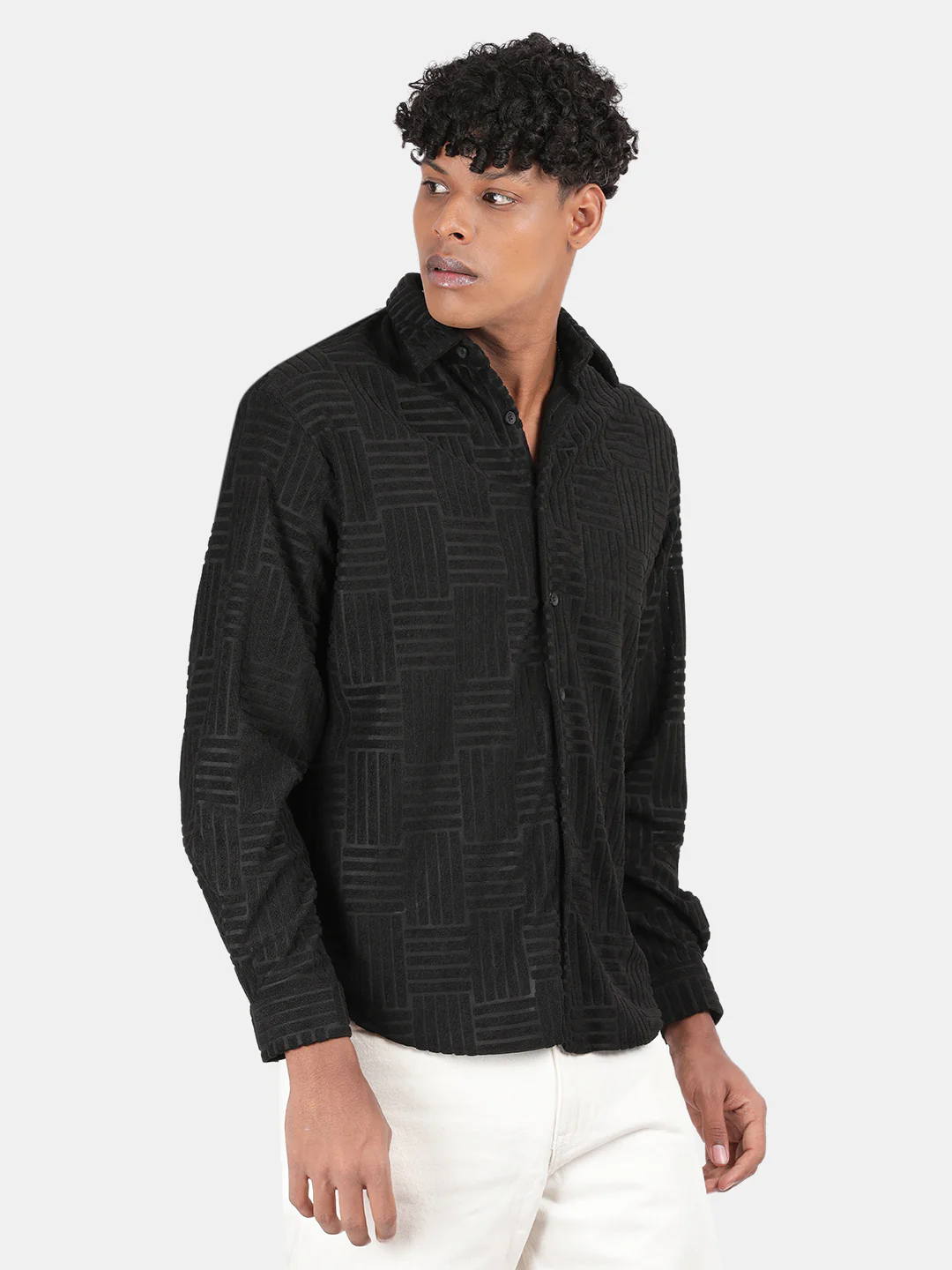 Men Black Slim Fit Spread Collar Full Sleeve Casual Shirt - Image 5