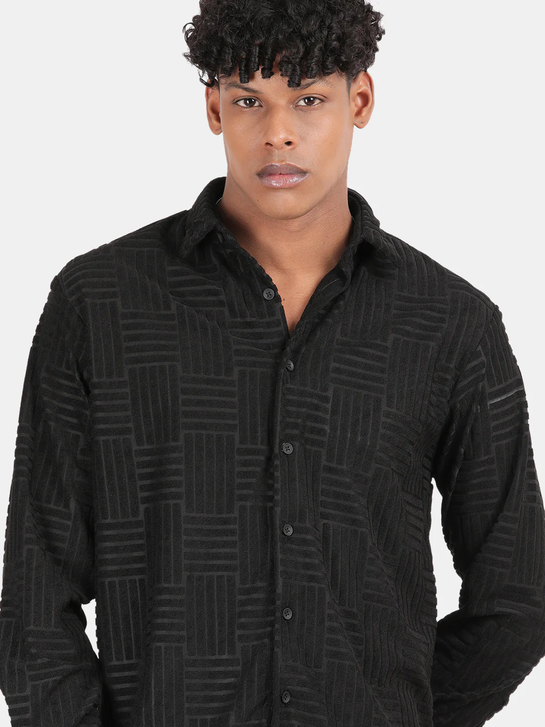 Men Black Slim Fit Spread Collar Full Sleeve Casual Shirt - Image 6