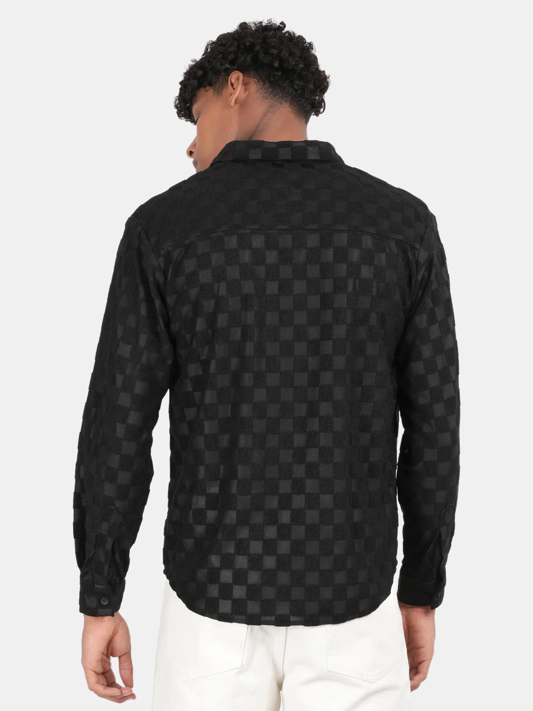 Men Black Slim Fit Spread Collar Full Sleeve Casual Shirt - Image 3