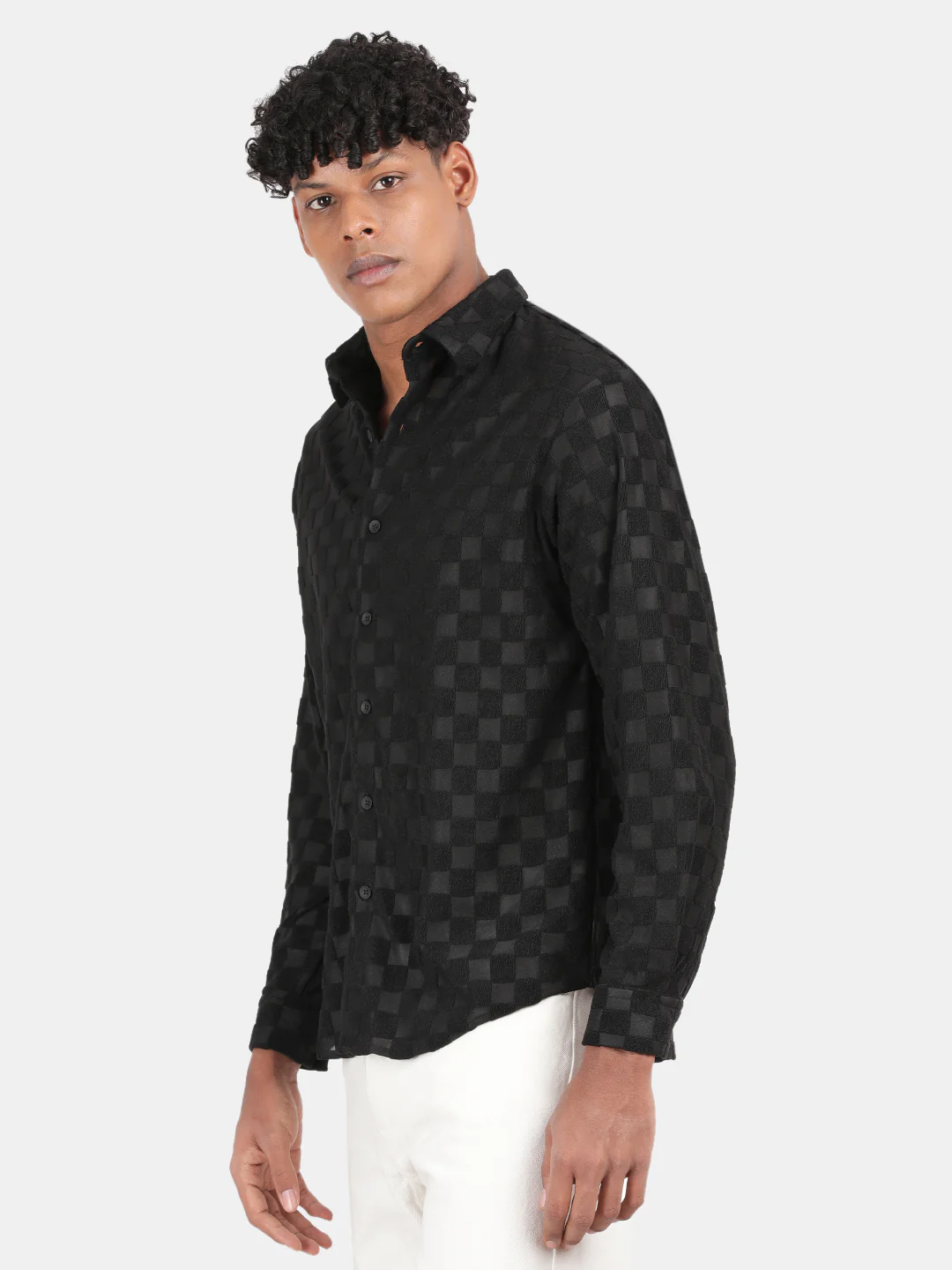 Men Black Slim Fit Spread Collar Full Sleeve Casual Shirt - Image 5