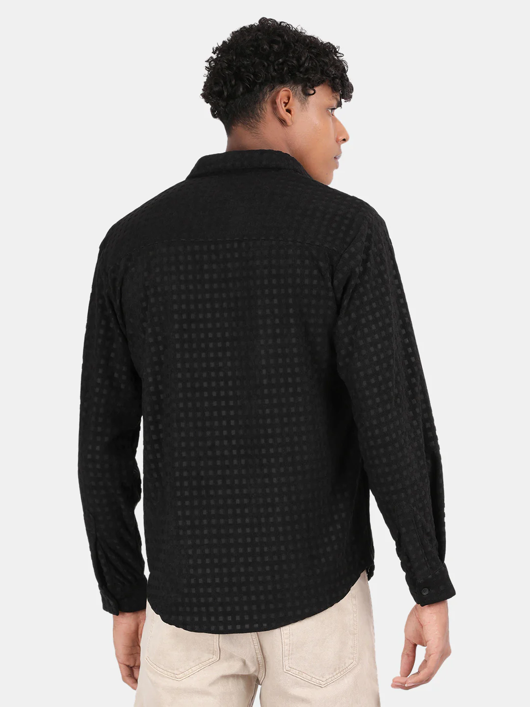 Men Black Slim Fit Spread Collar Full Sleeve Casual Shirt - Image 3