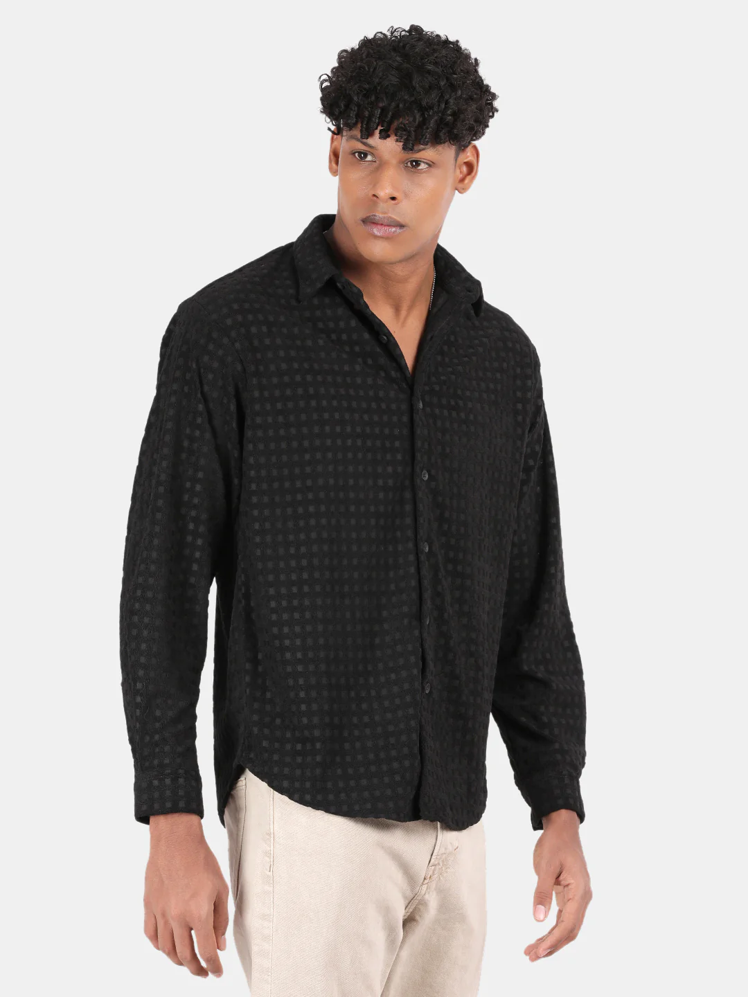 Men Black Slim Fit Spread Collar Full Sleeve Casual Shirt - Image 5