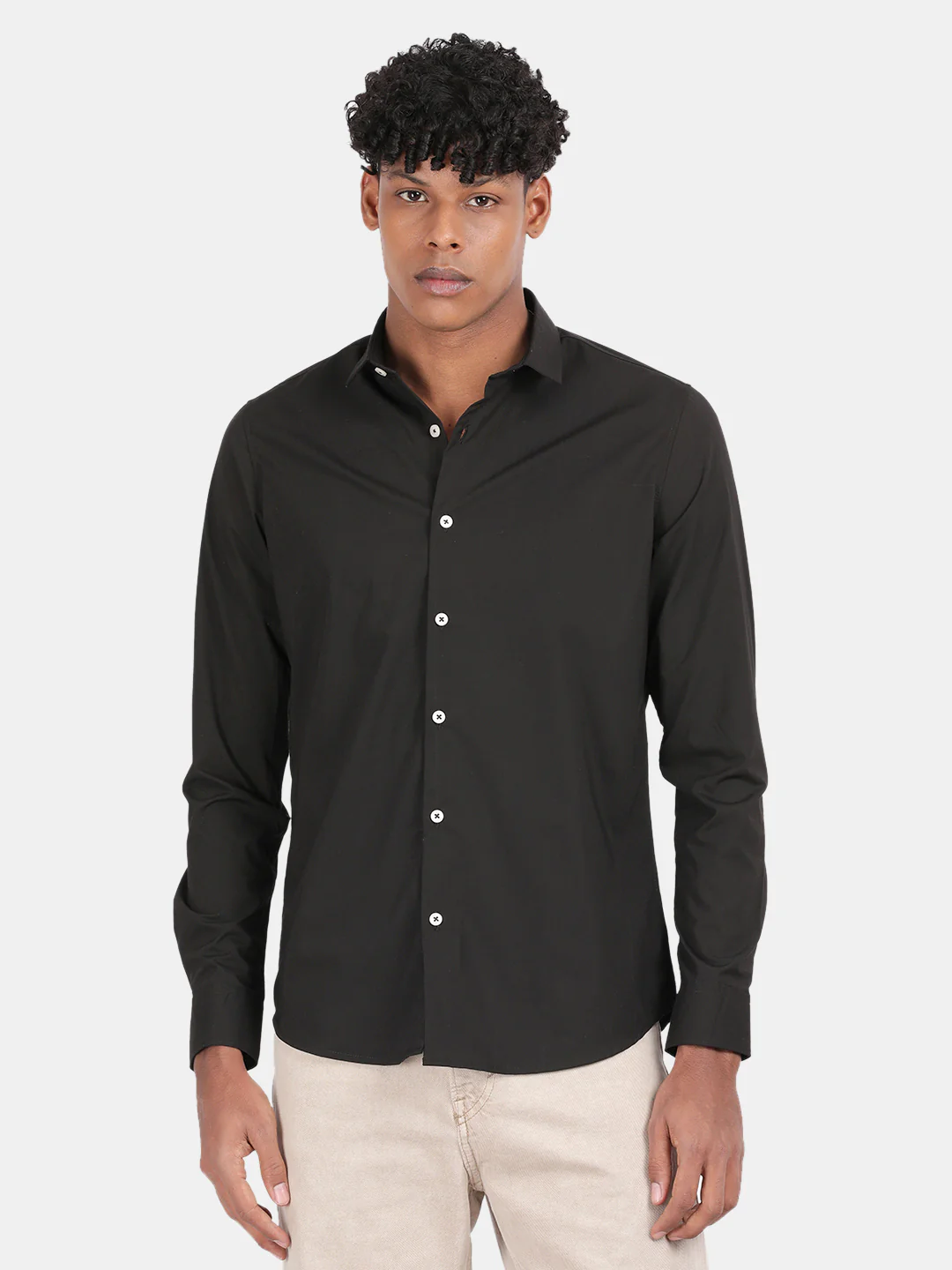 Men Black Slim Fit Spread Collar Full Sleeve Casual Shirt - Image 2