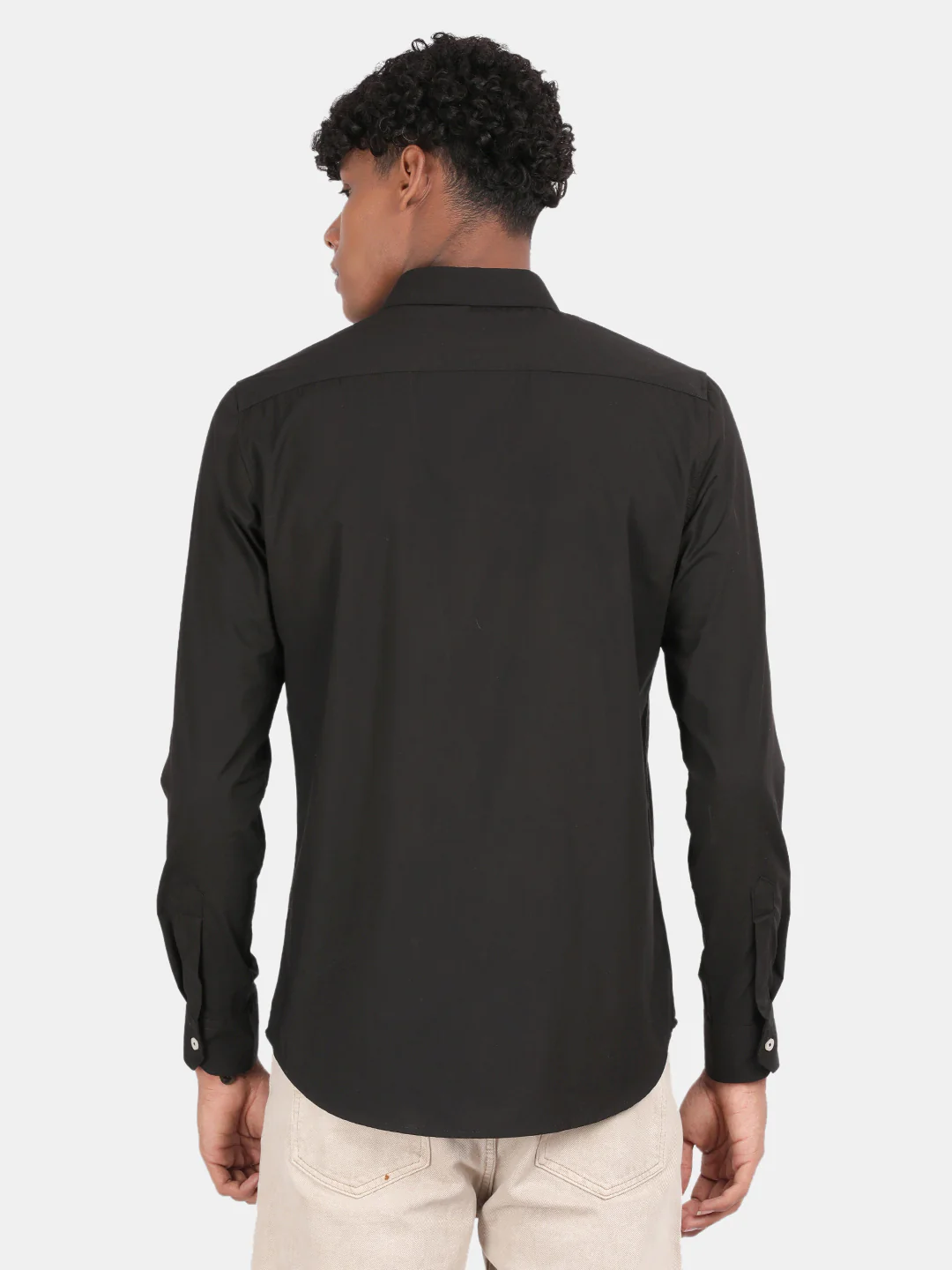 Men Black Slim Fit Spread Collar Full Sleeve Casual Shirt - Image 3