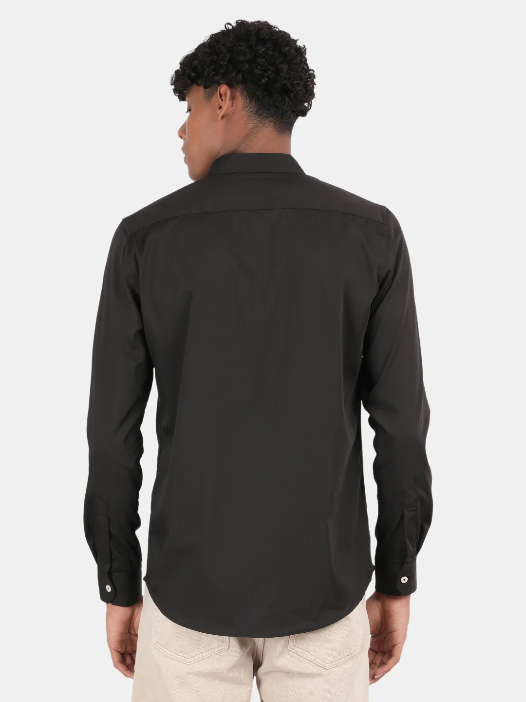Men Black Slim Fit Spread Collar Full Sleeve Casual Shirt - Image 2