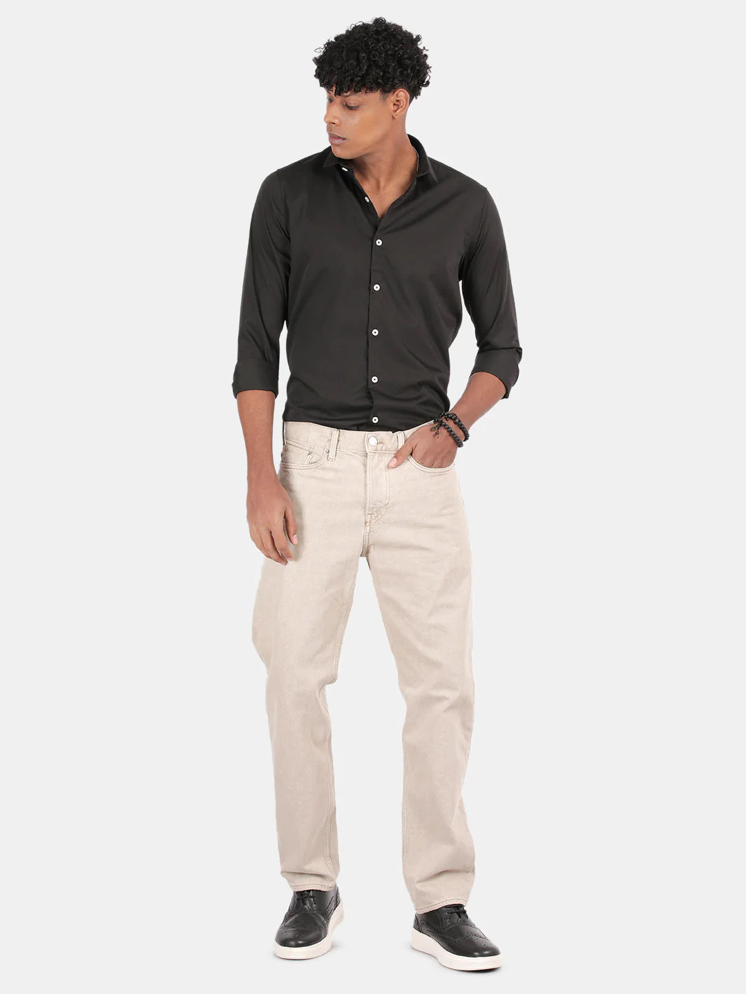 Men Black Slim Fit Spread Collar Full Sleeve Casual Shirt - Image 3