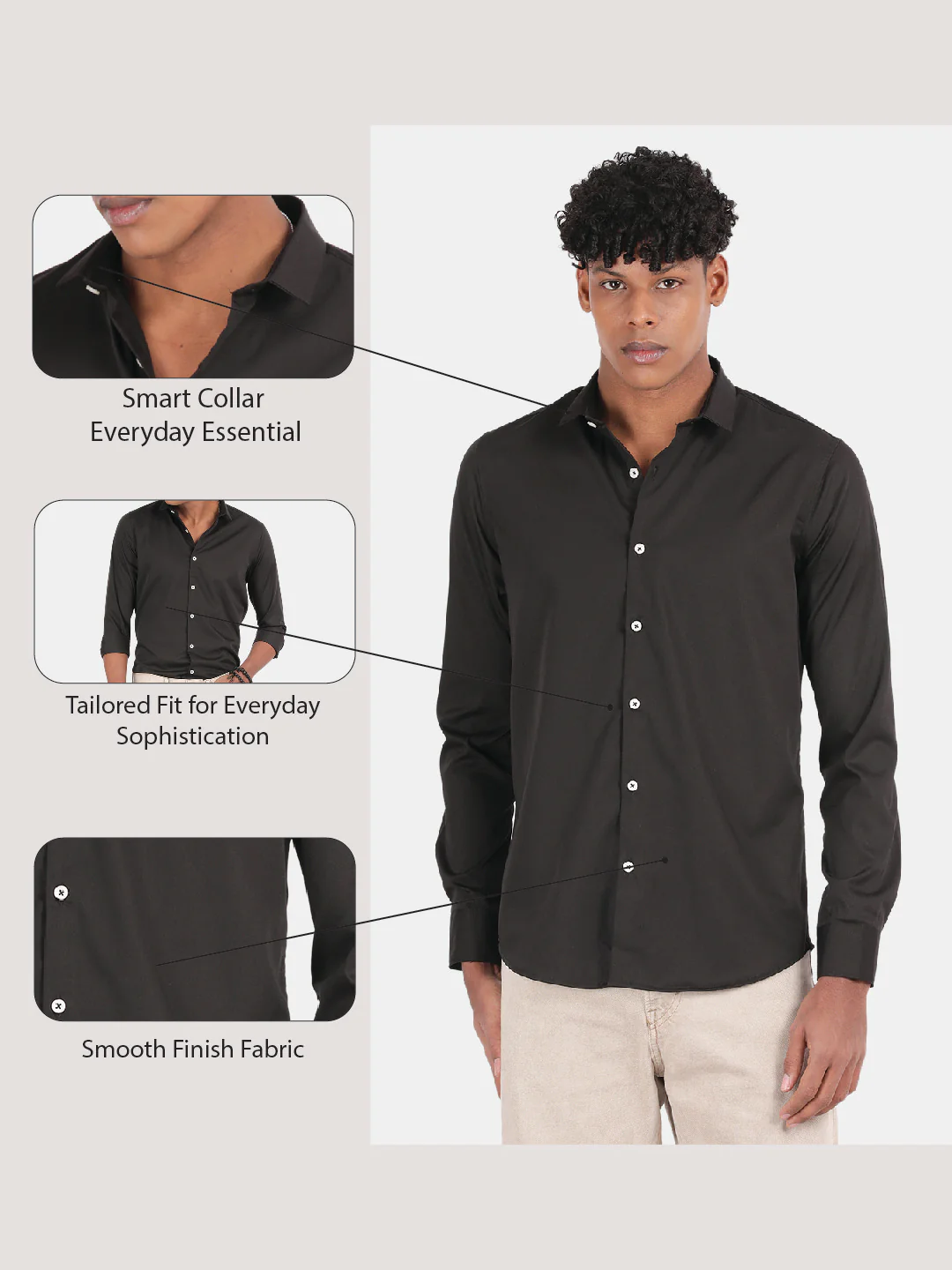 Men Black Slim Fit Spread Collar Full Sleeve Casual Shirt - Image 6