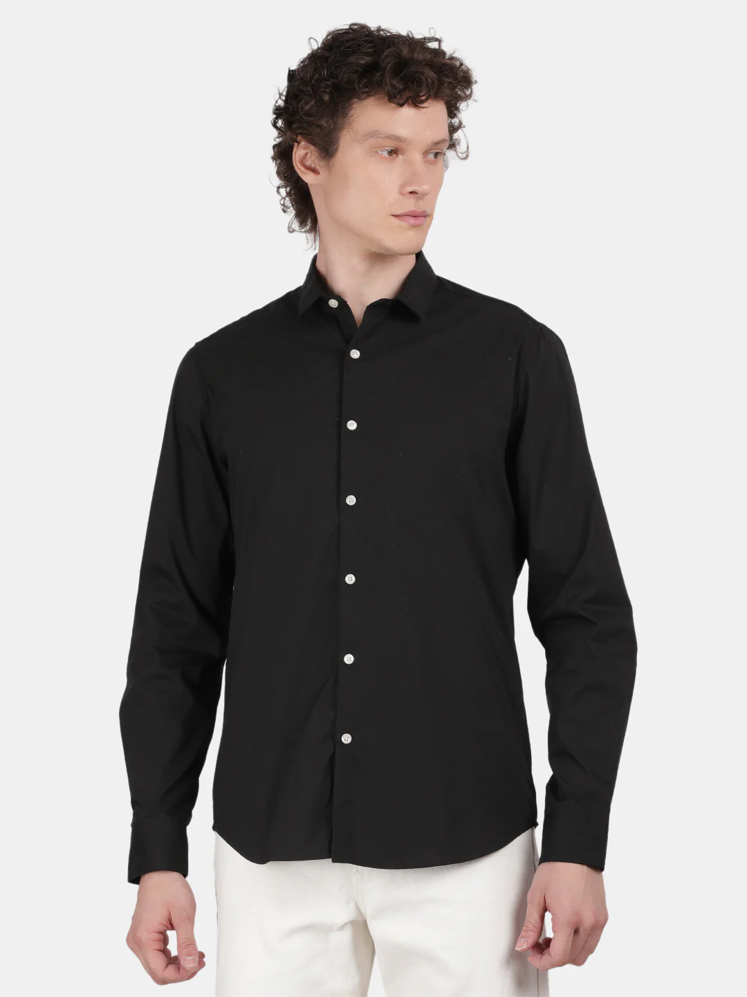 Men Black Slim Fit Spread Collar Full Sleeve Casual Shirt - Image 2