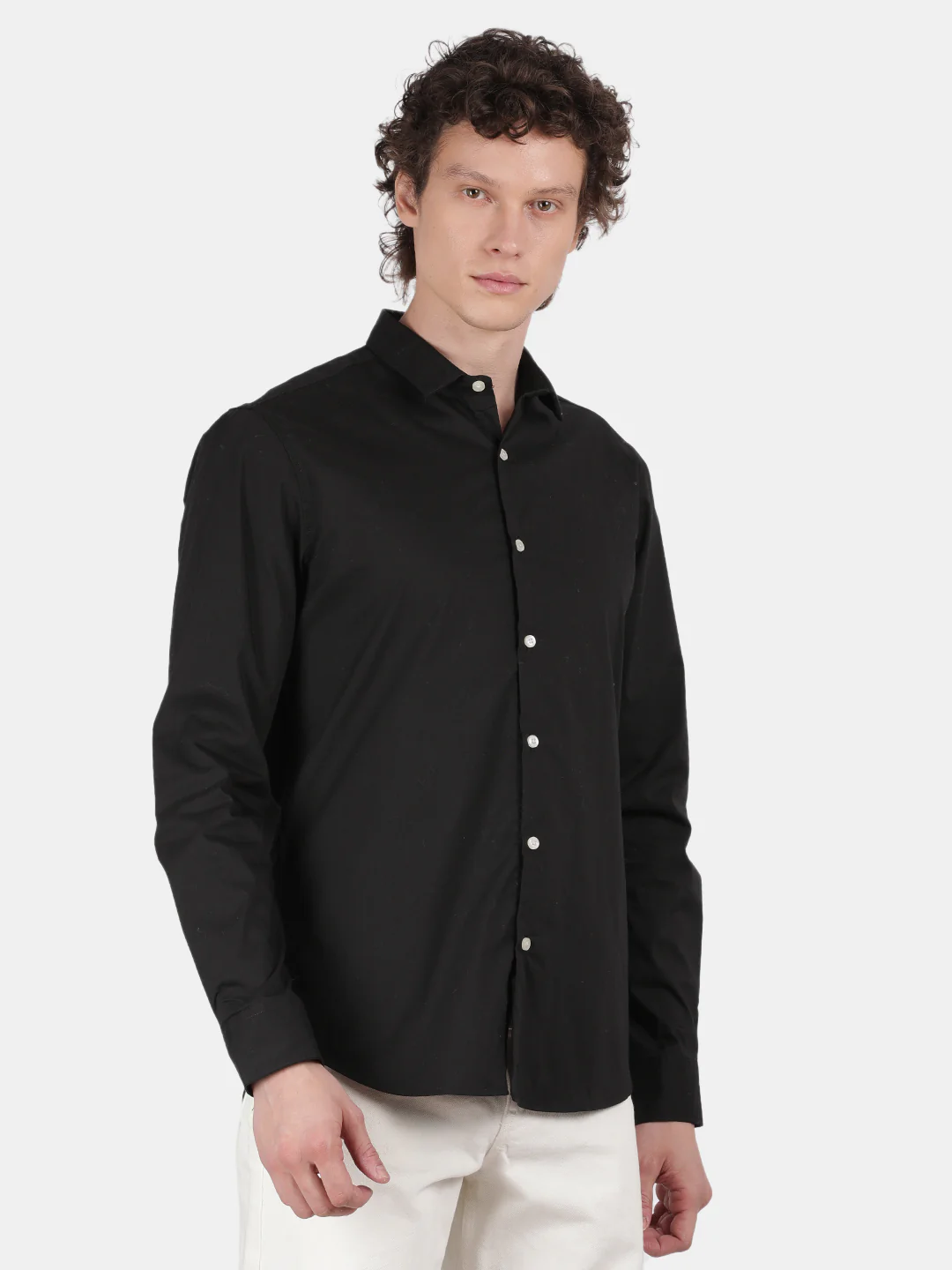 Men Black Slim Fit Spread Collar Full Sleeve Casual Shirt - Image 5