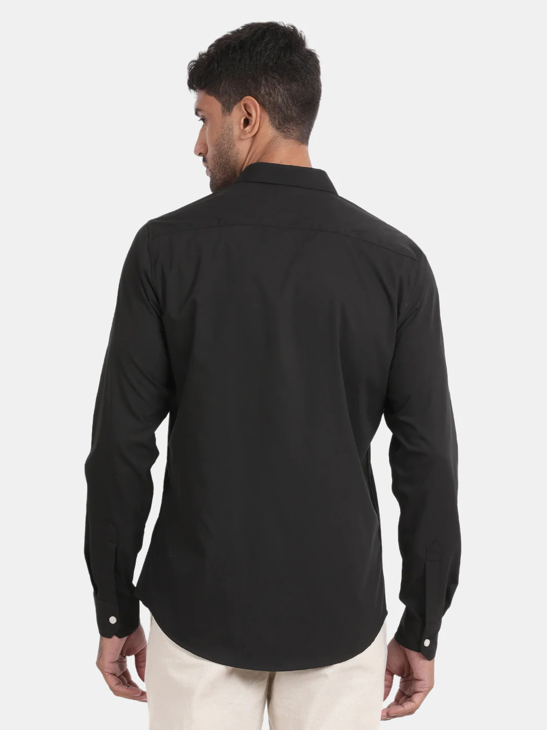 Men Black Slim Fit Spread Collar Full Sleeve Casual Shirt - Image 3