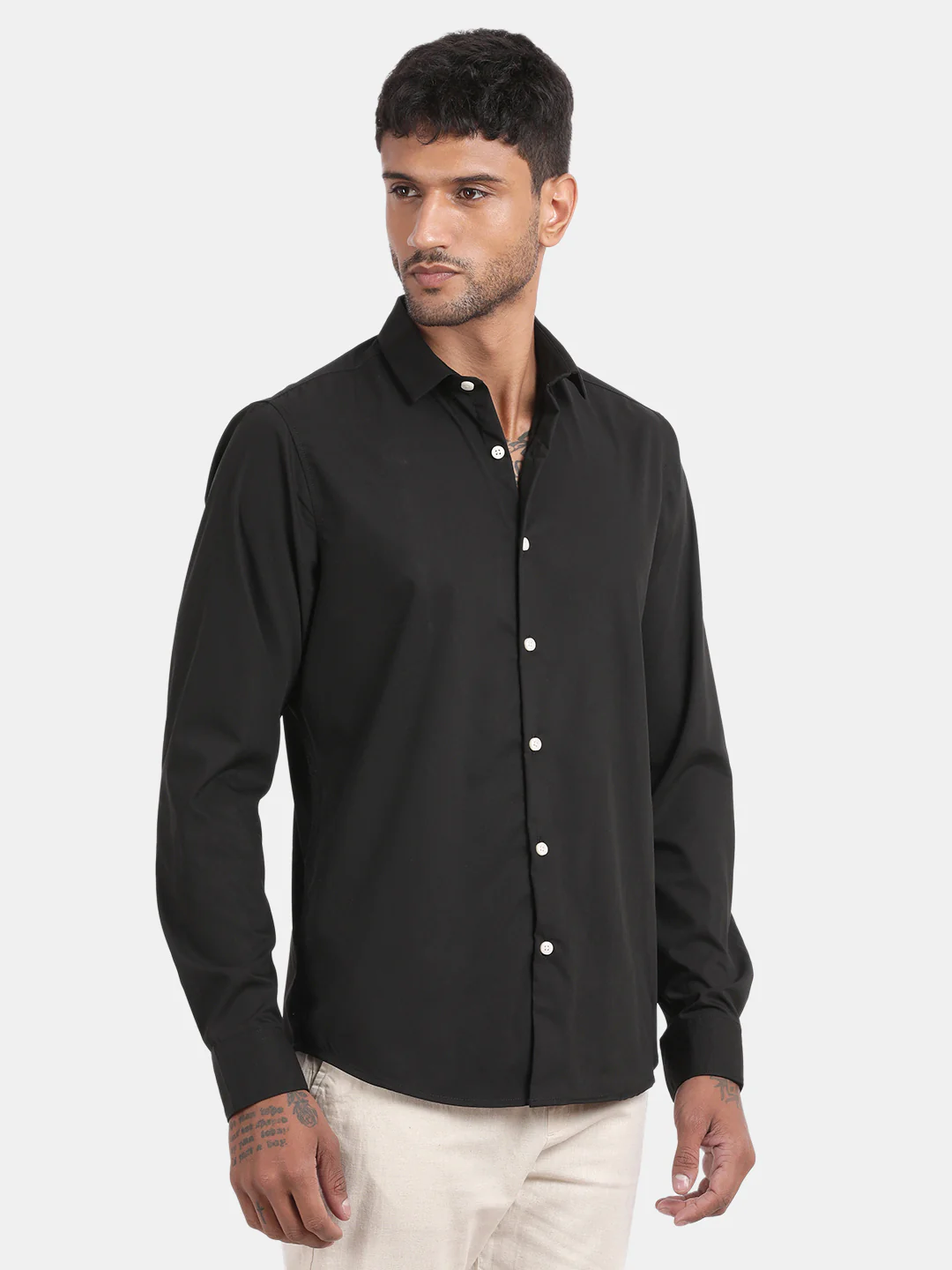 Men Black Slim Fit Spread Collar Full Sleeve Casual Shirt - Image 5