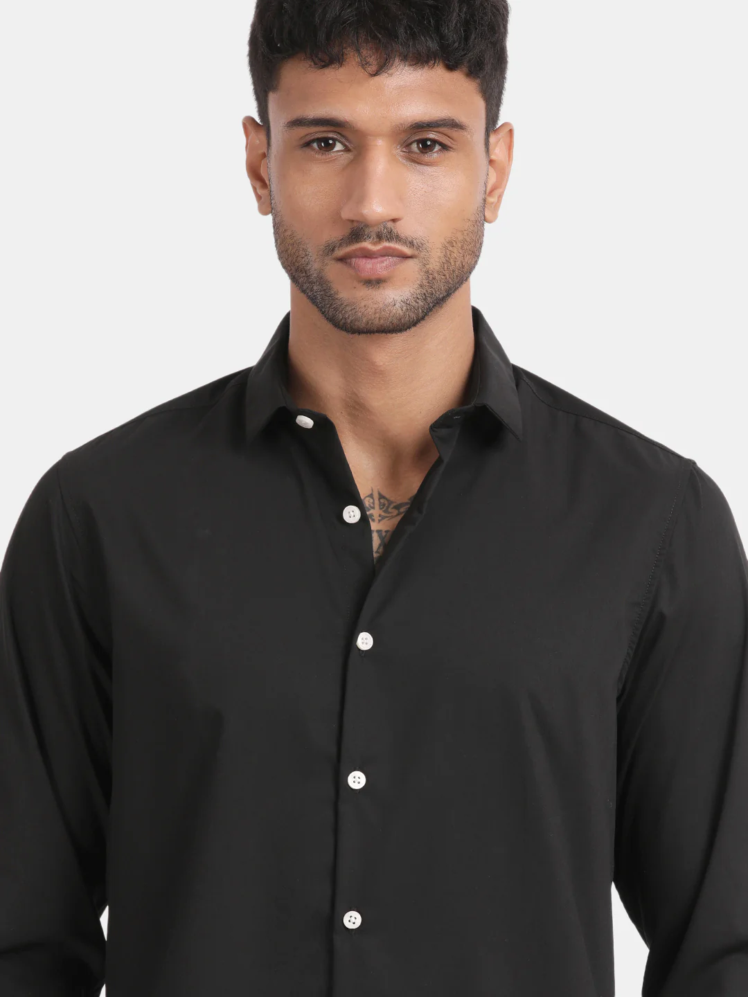 Men Black Slim Fit Spread Collar Full Sleeve Casual Shirt - Image 6
