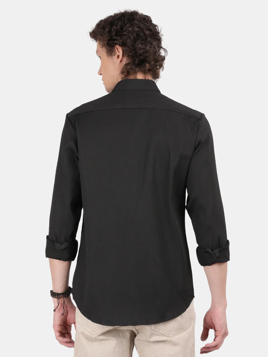 Men Black Slim Fit Spread Collar Full Sleeve Casual Shirt - Image 3