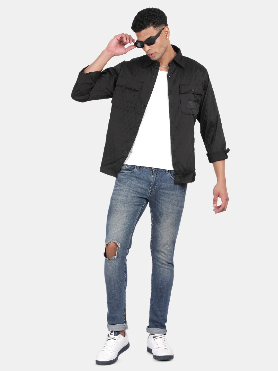 Men Black Slim Fit Spread Collar Full Sleeve Casual Shirt - Image 3