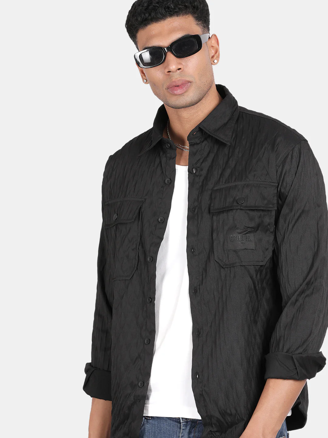 Men Black Slim Fit Spread Collar Full Sleeve Casual Shirt - Image 4