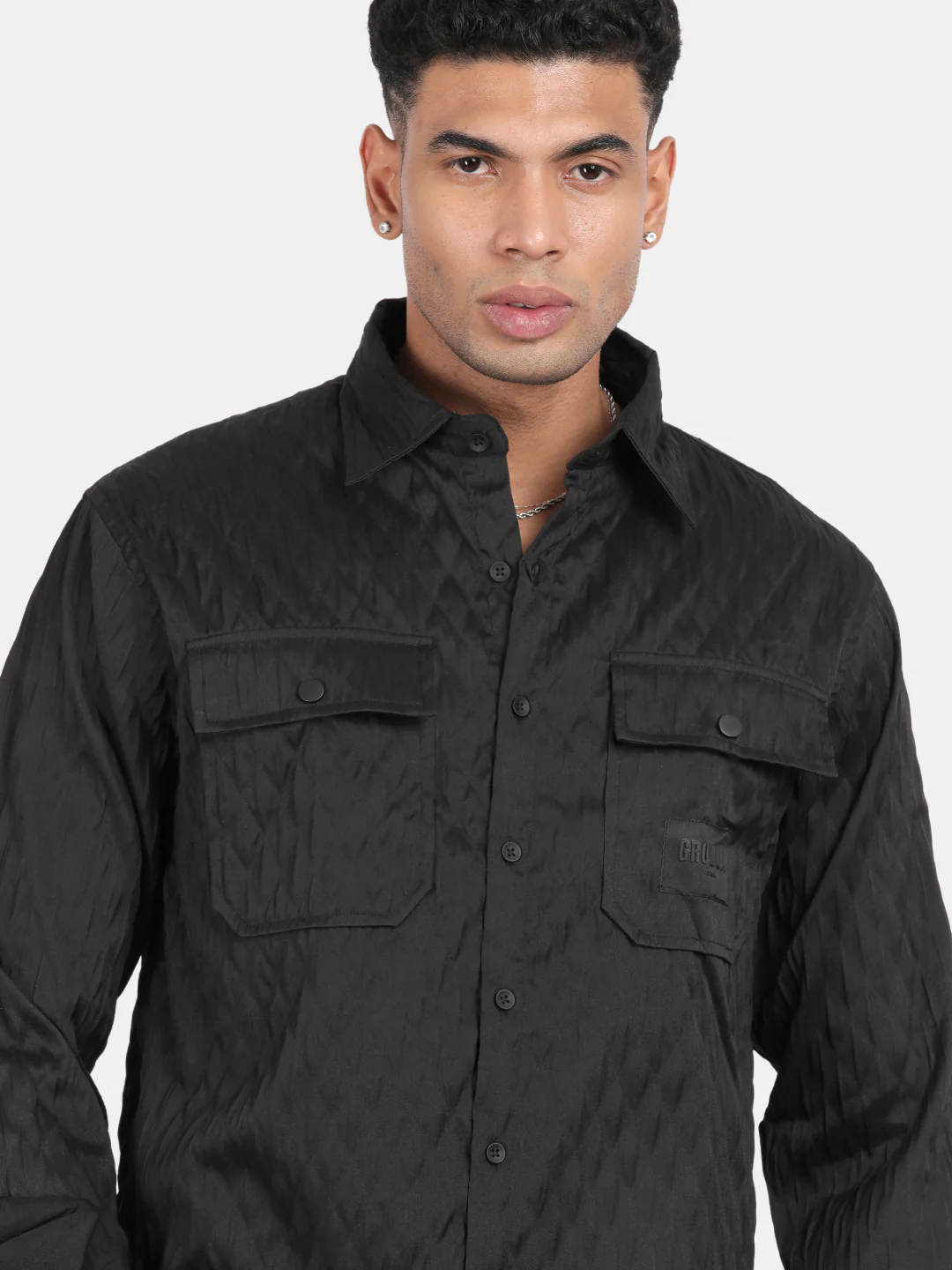 Men Black Slim Fit Spread Collar Full Sleeve Casual Shirt - Image 5