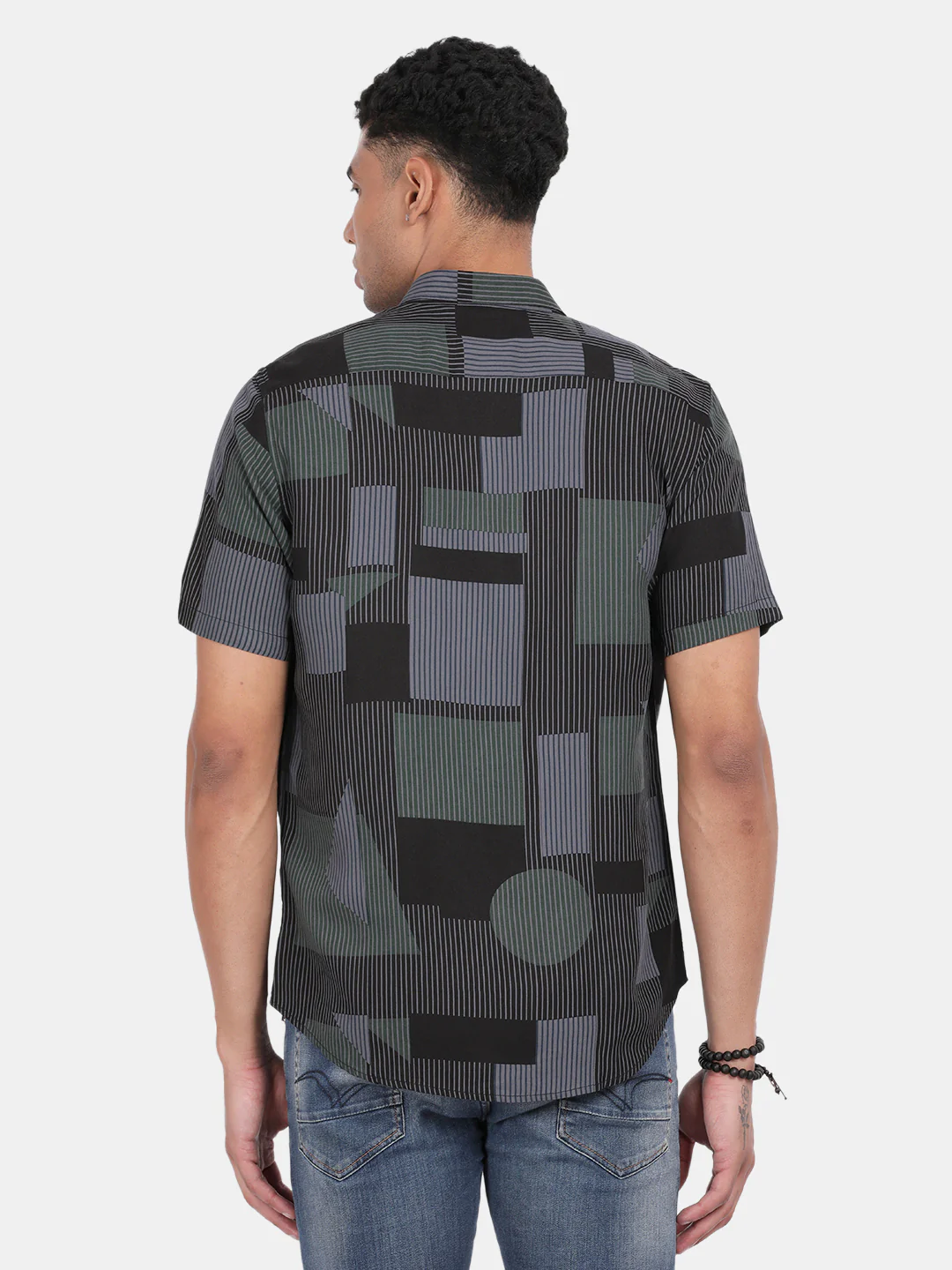 Men Black Slim Fit Spread Collar Half Sleeve Casual Shirt - Image 3